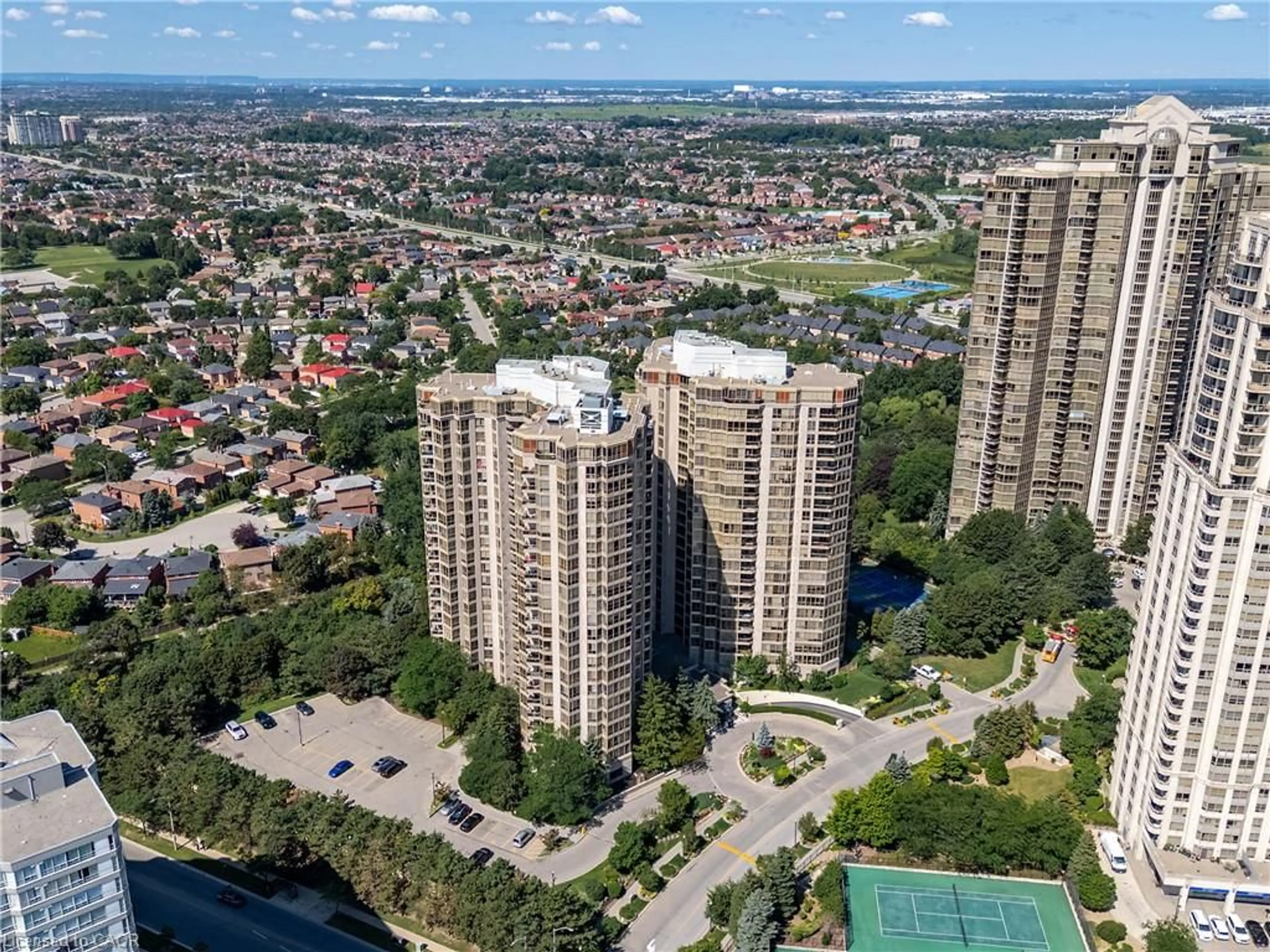 A pic from outside/outdoor area/front of a property/back of a property/a pic from drone, city buildings view from balcony for 55 Kingsbridge Garden Cir #909, Mississauga Ontario L5R 1Y1