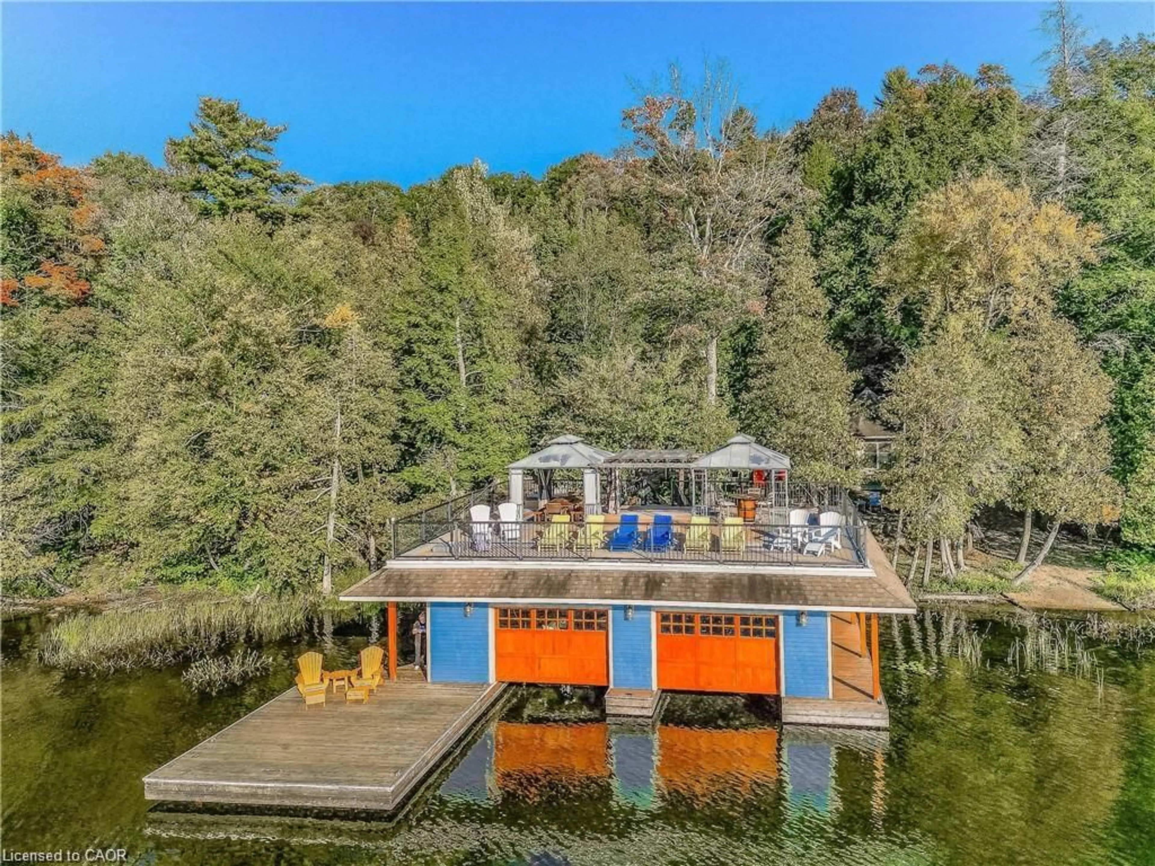 A pic from outside/outdoor area/front of a property/back of a property/a pic from drone, water/lake/river/ocean view for 1347 Rosseau Rd #10, Utterson Ontario P0B 1M0