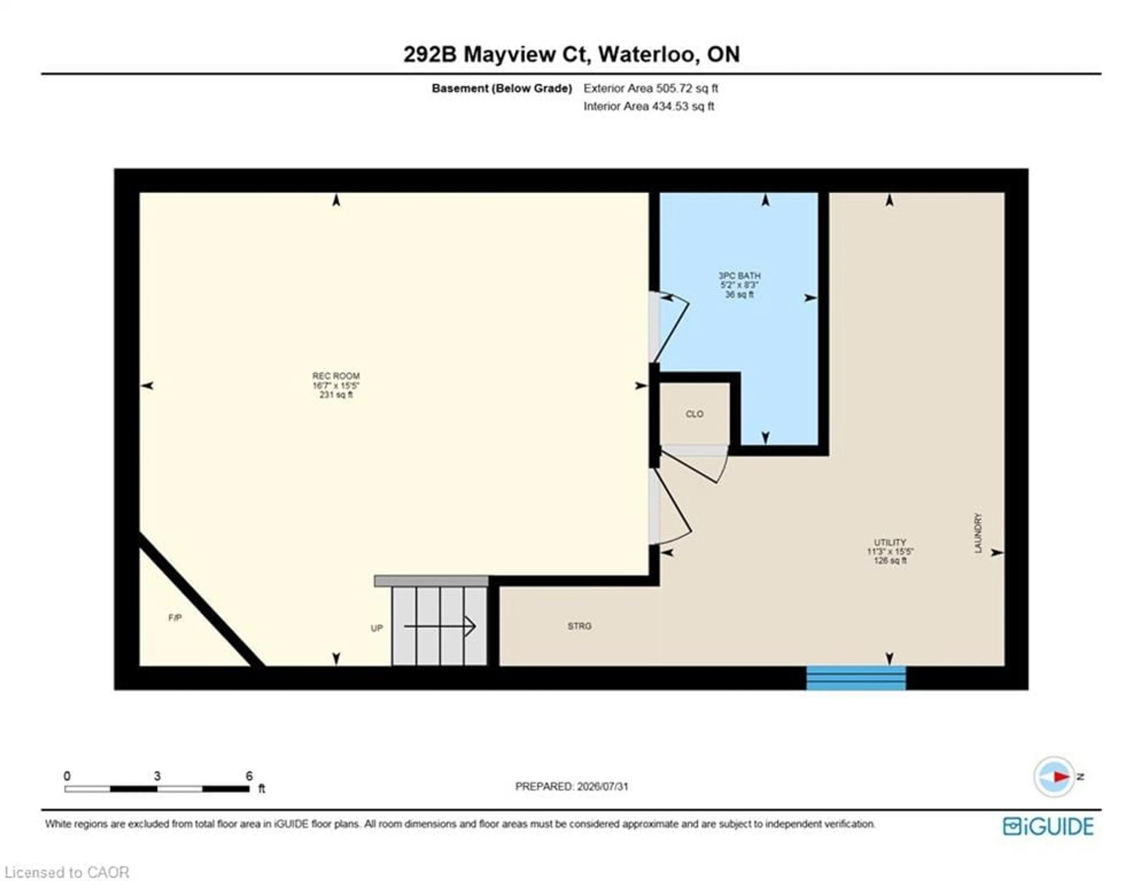Floor plan for 292 Mayview Crt #B, Waterloo Ontario N2V 1W5