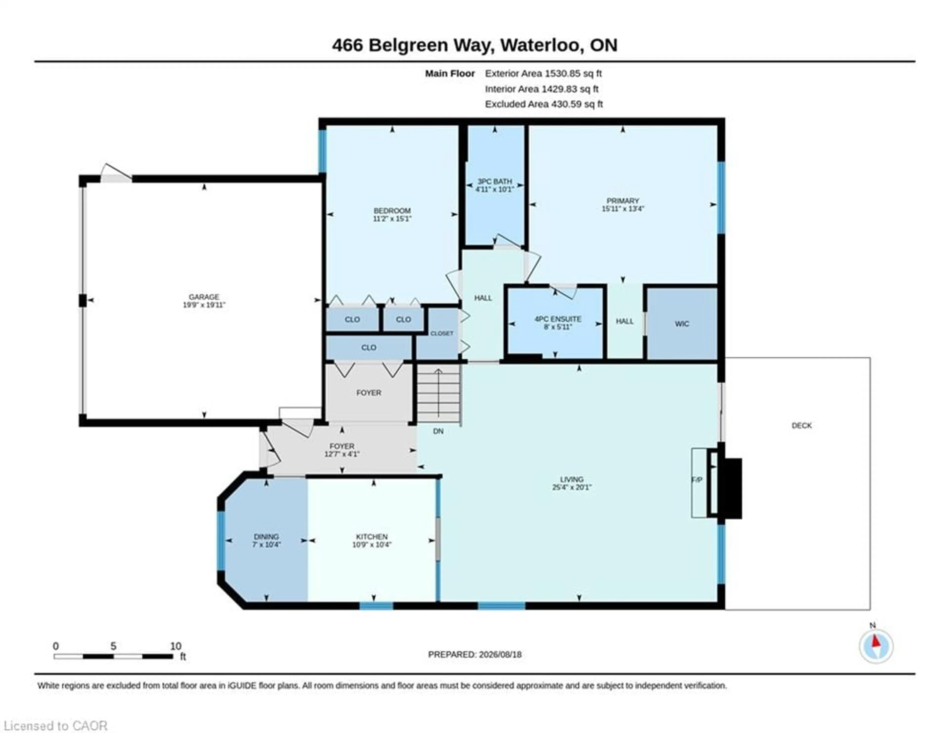 Floor plan for 466 Belgreen Way, Waterloo Ontario N2L 5X5