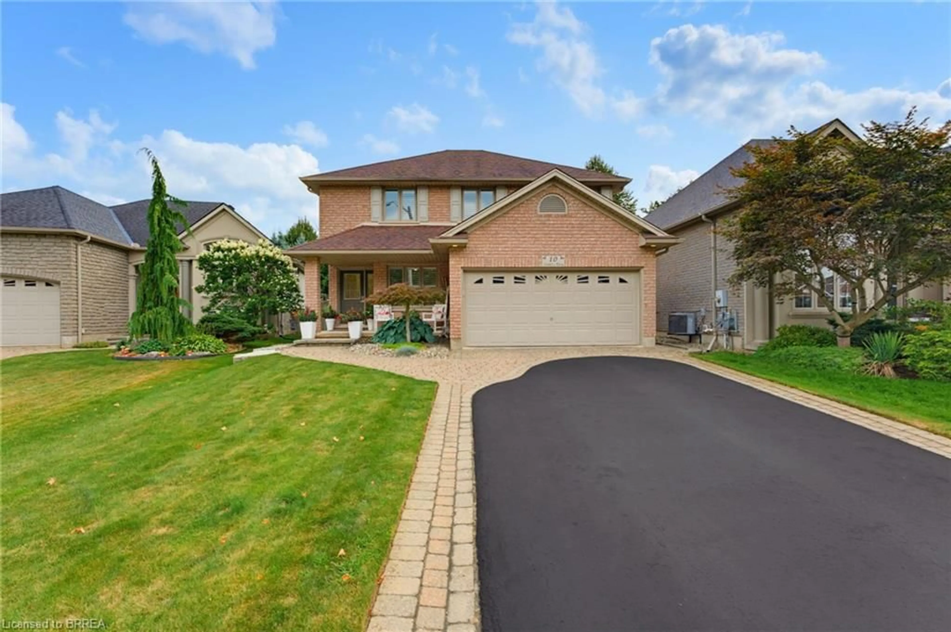 Home with brick exterior material, street for 10 Lismer's Pl, Brantford Ontario N3R 8B1