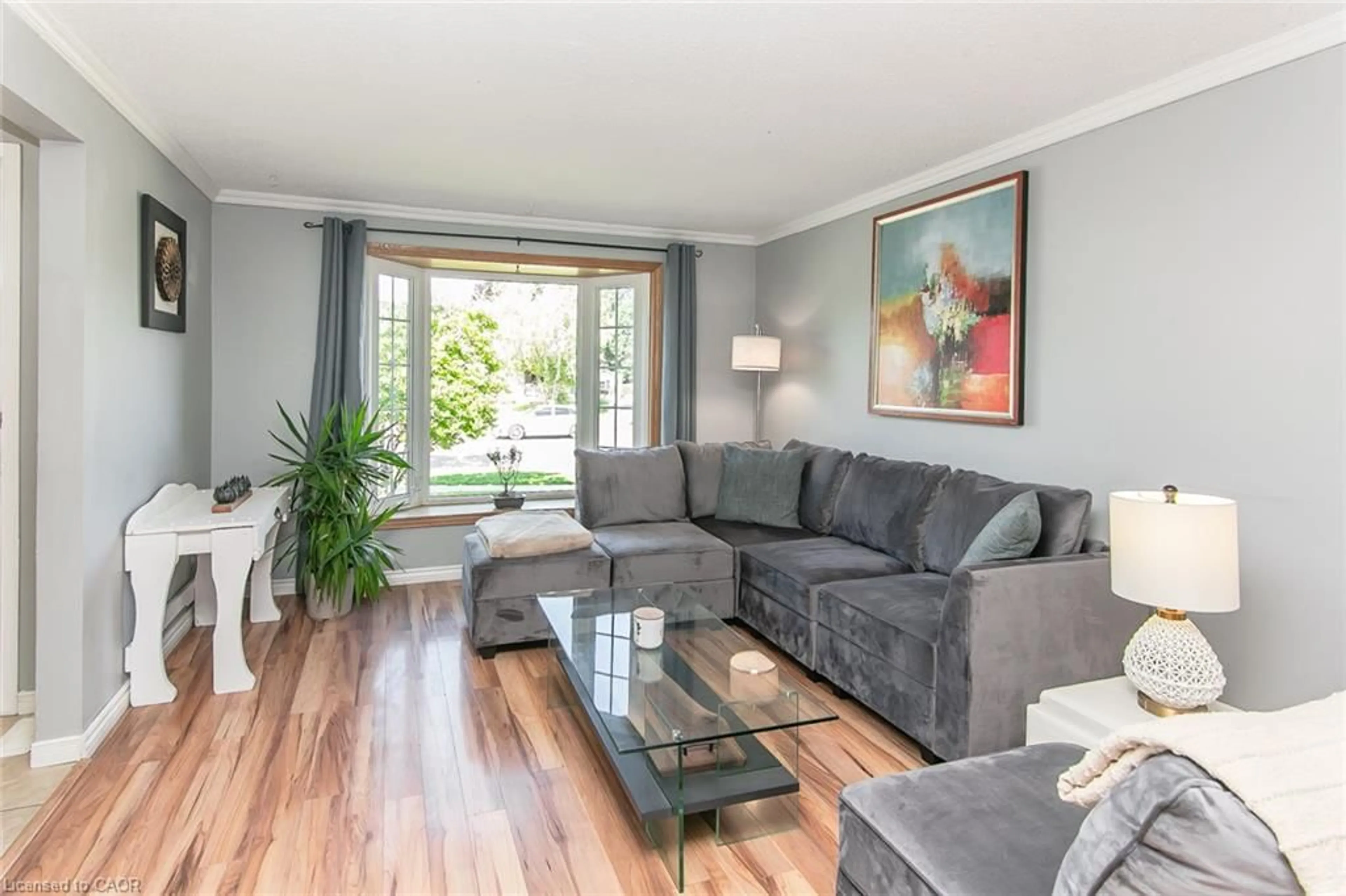 Living room with furniture, wood/laminate floor for 117 Northlake Dr #B, Waterloo Ontario N2V 1L1
