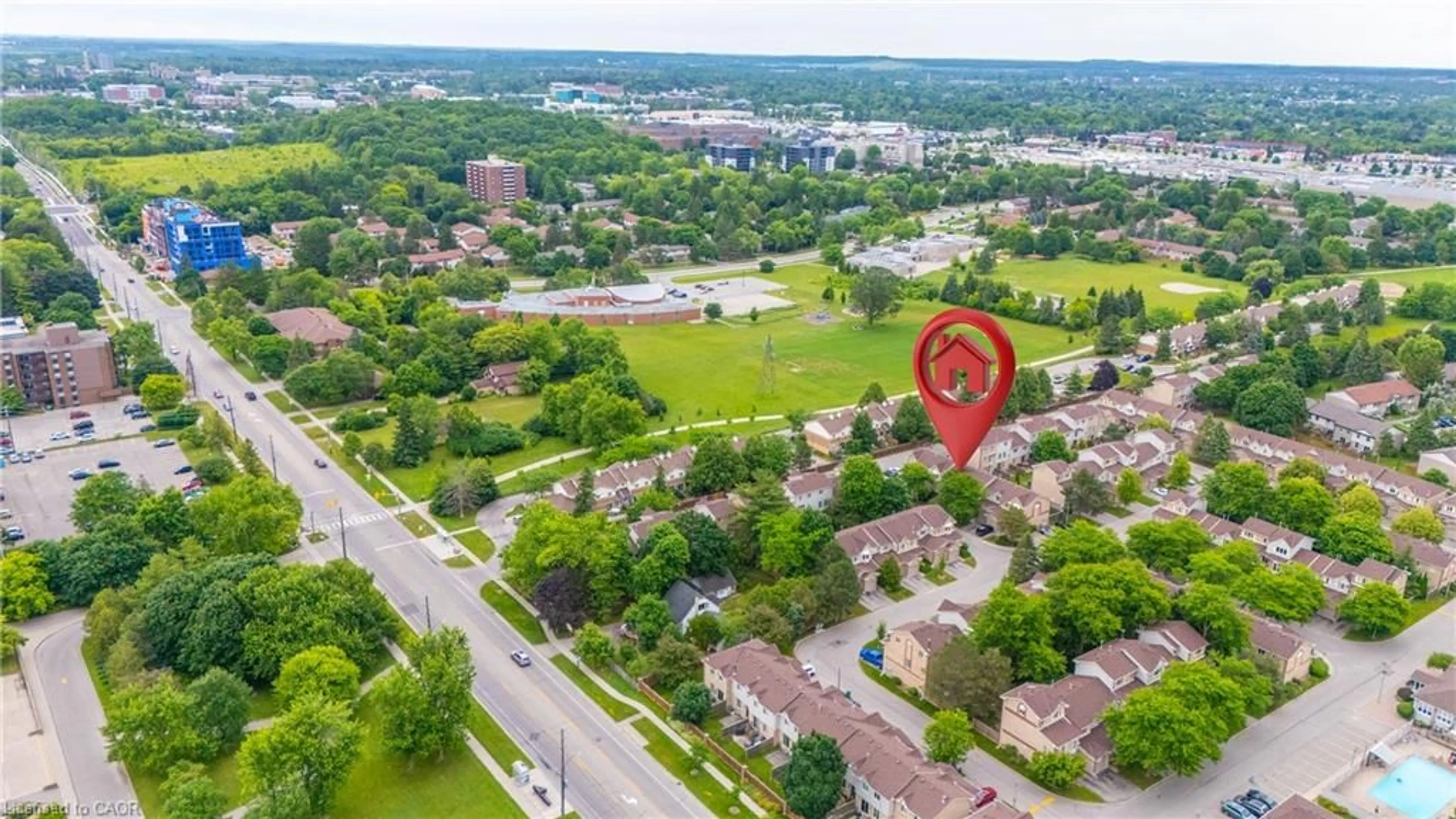 A pic from outside/outdoor area/front of a property/back of a property/a pic from drone, city buildings view from balcony for 302 College Ave #21, Guelph Ontario N1G 4T6