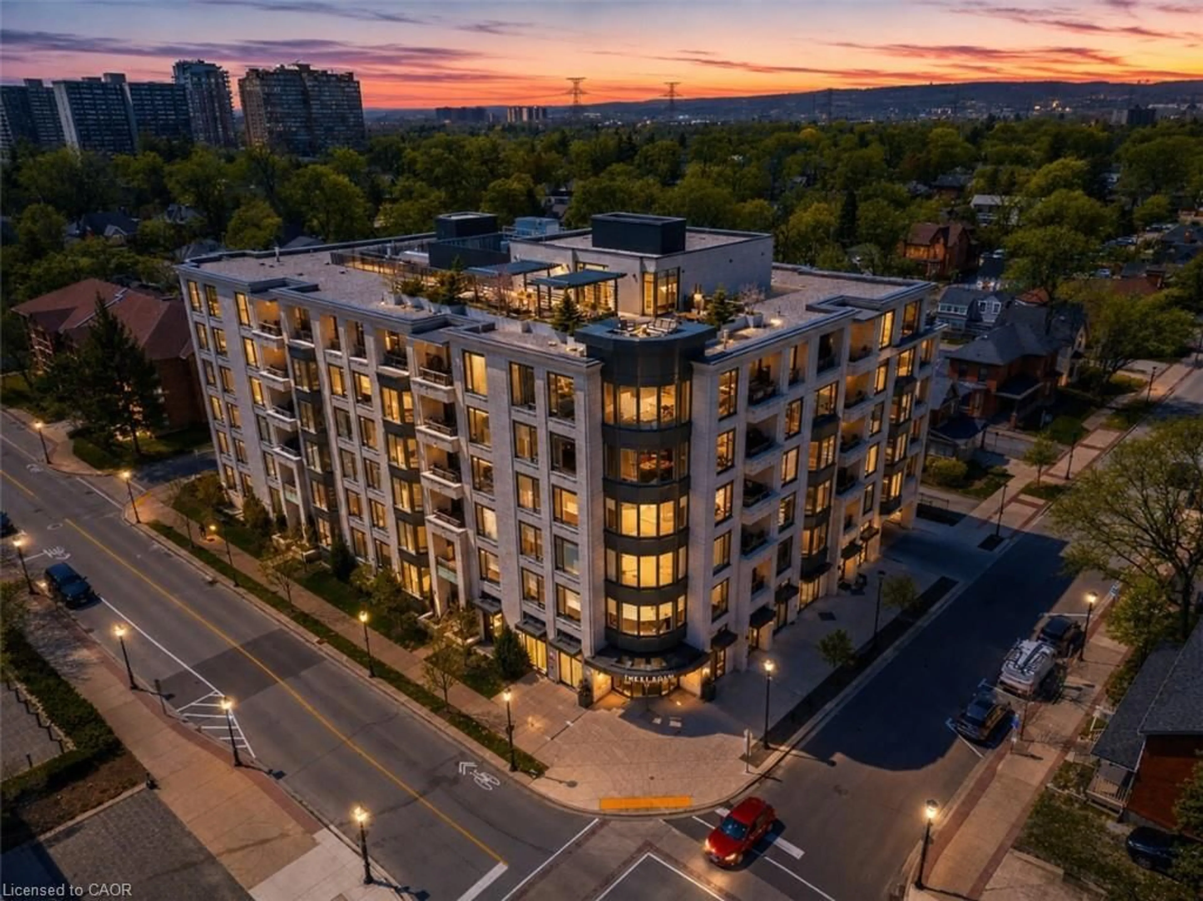 A pic from outside/outdoor area/front of a property/back of a property/a pic from drone, city buildings view from balcony for 1441 Elgin St #510, Burlington Ontario L7S 1E6