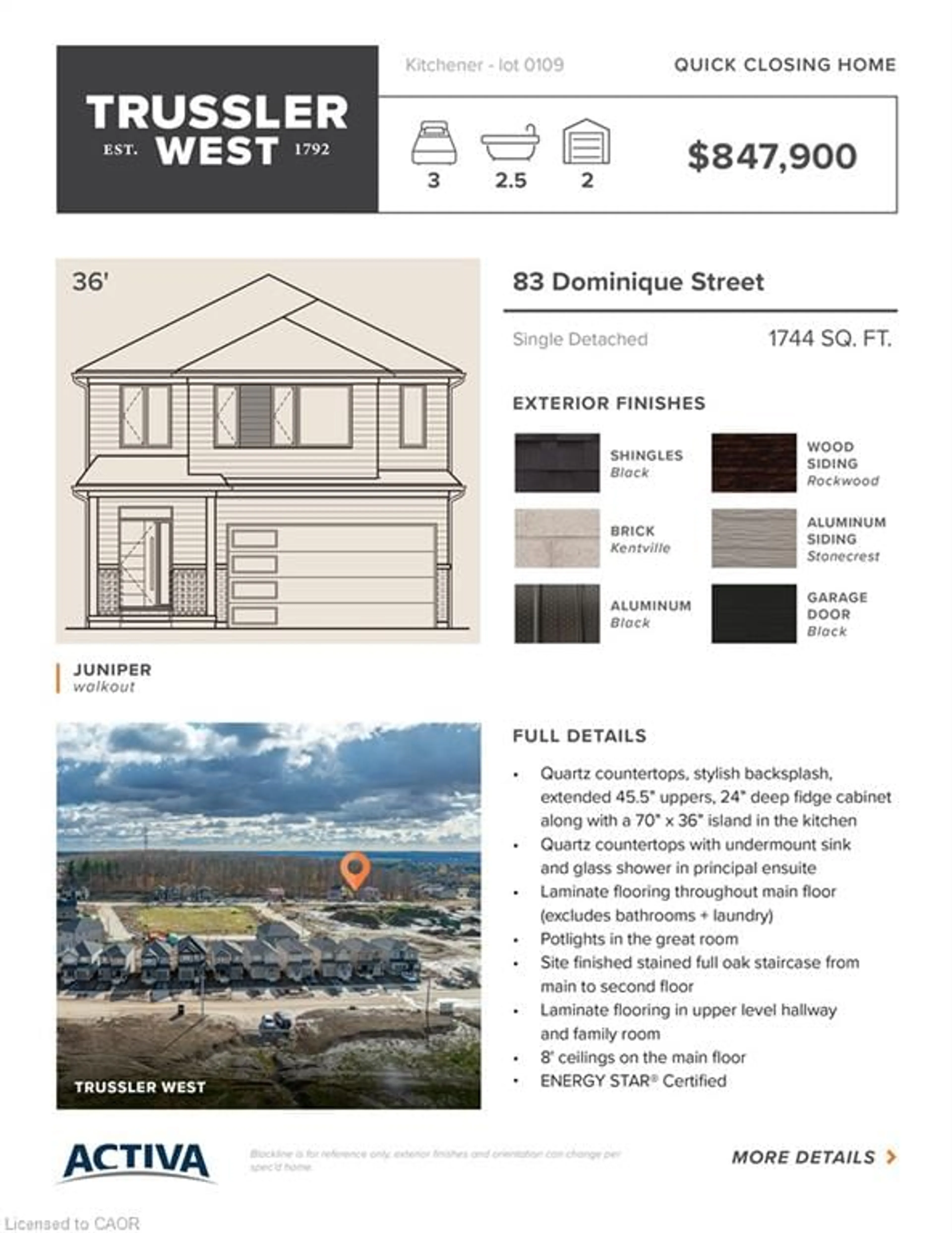 Home with vinyl exterior material, street for 83 Dominique St, Kitchener Ontario N2E 0J9
