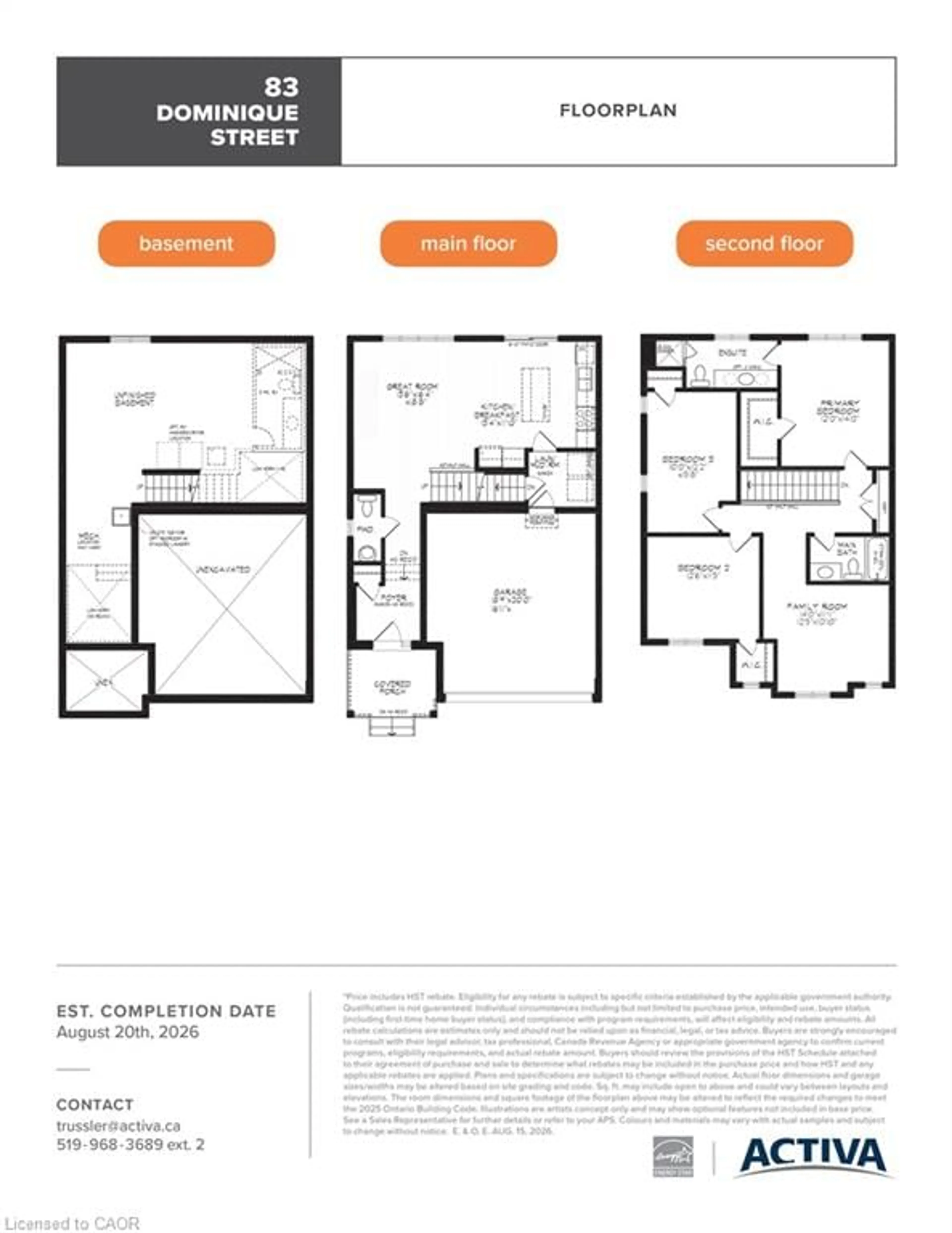 Floor plan for 83 Dominique St, Kitchener Ontario N2E 0J9