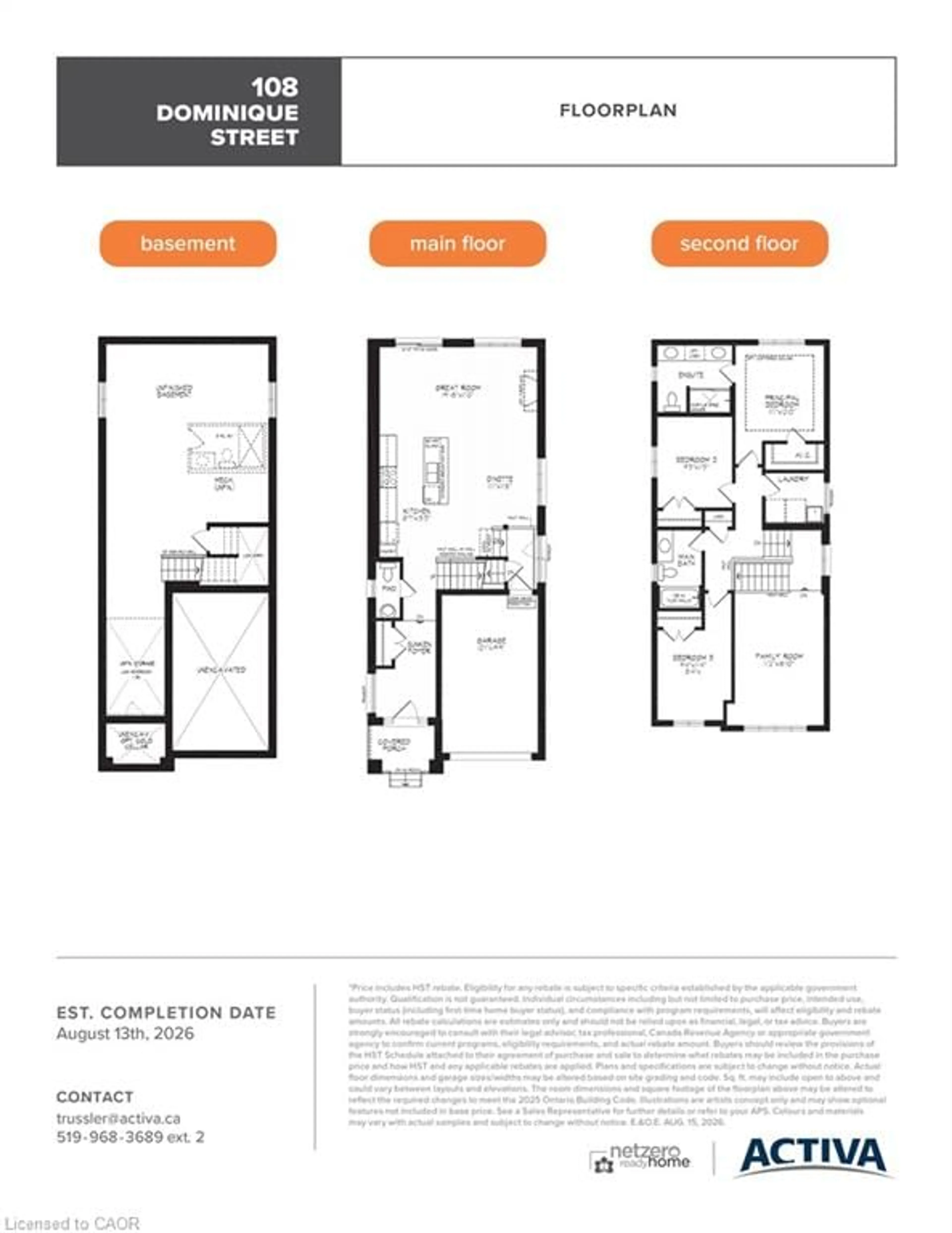 Floor plan for 108 Dominique St, Kitchener Ontario N2E 0J9