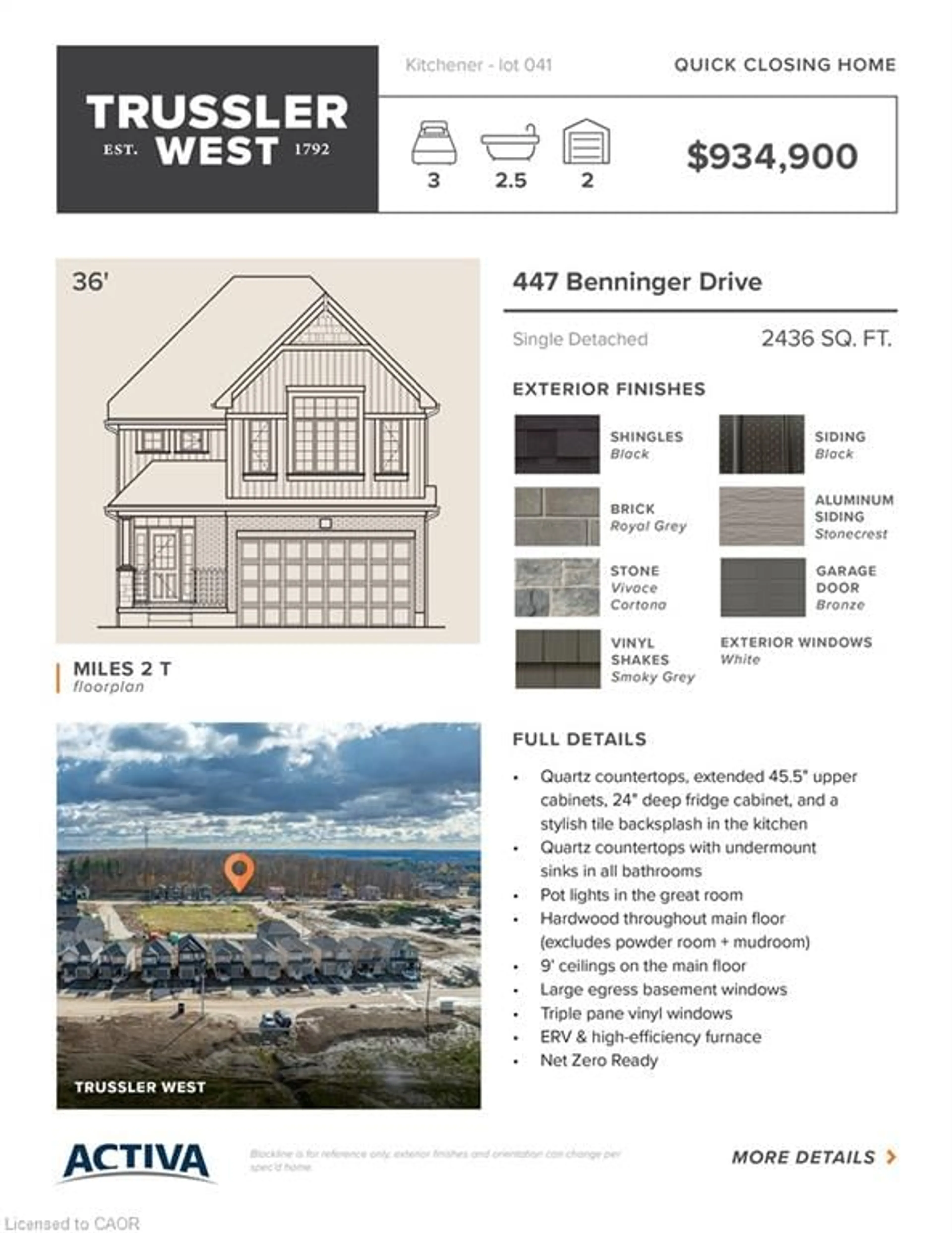 Home with vinyl exterior material, street for 447 Benninger St, Kitchener Ontario N2E 0J9
