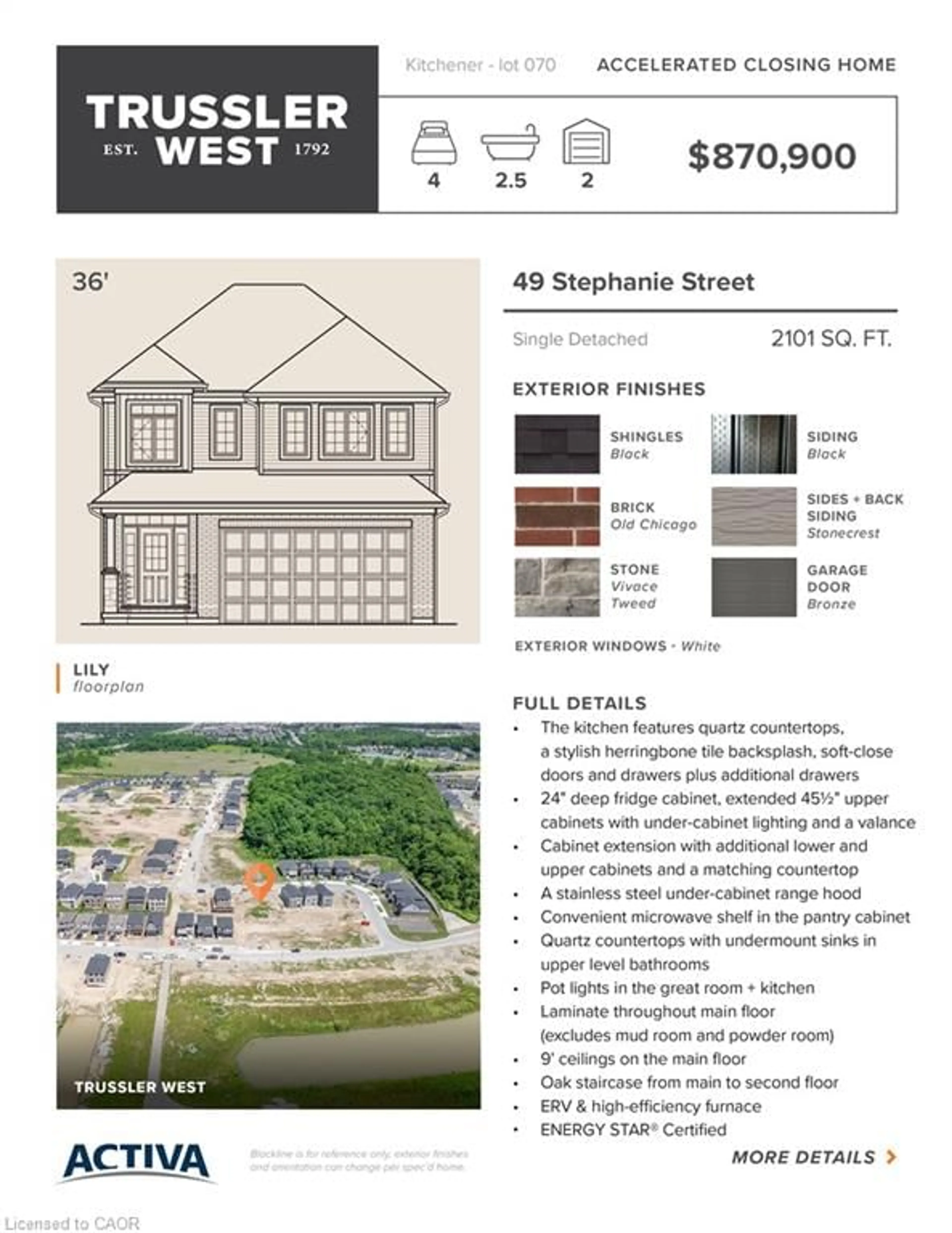 Home with vinyl exterior material, street for 49 Stephanie St, Kitchener Ontario N2E 0J8