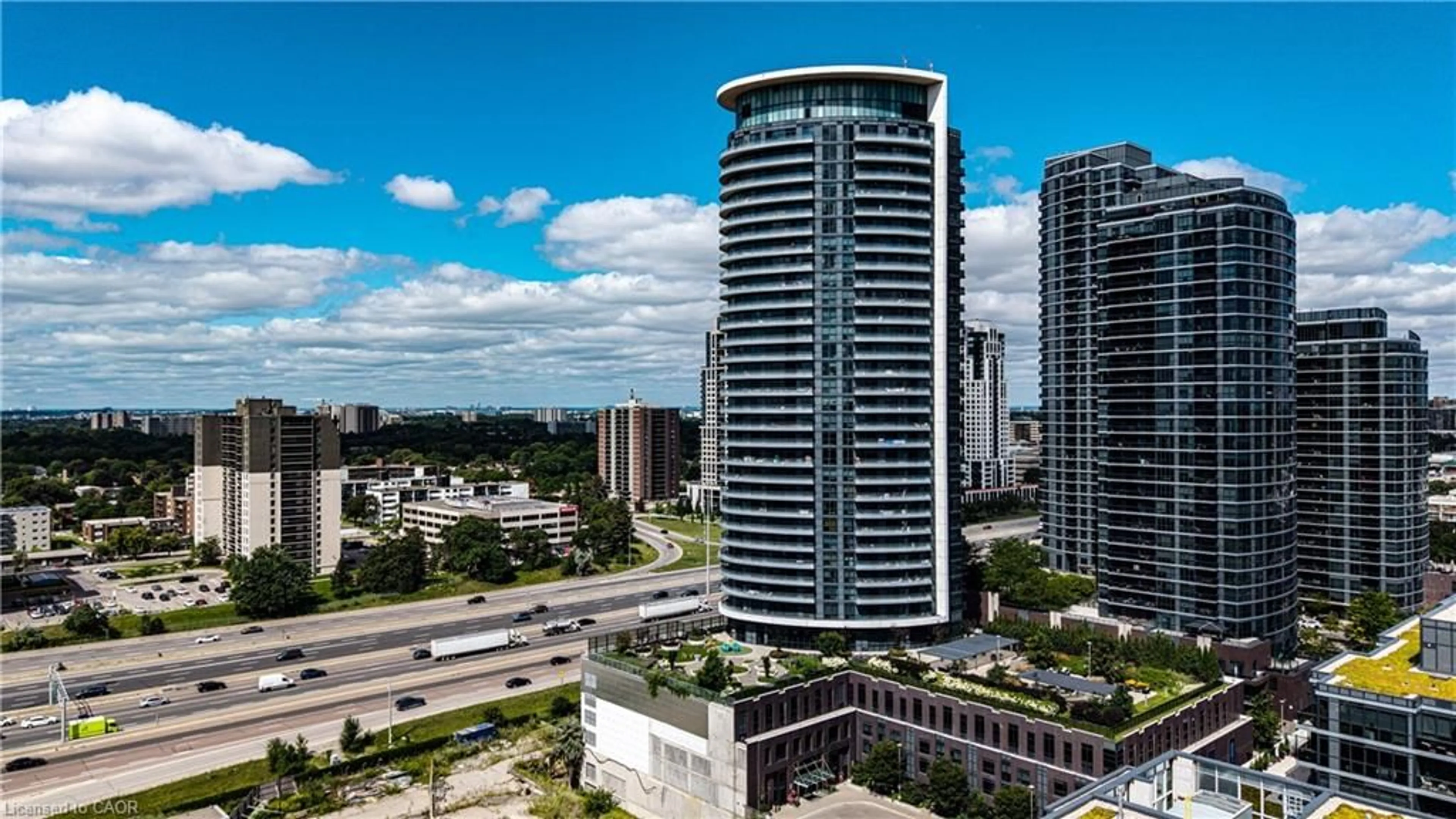 A pic from outside/outdoor area/front of a property/back of a property/a pic from drone, city buildings view from balcony for 30 Gibbs Rd #2608, Etobicoke Ontario M9B 0E4