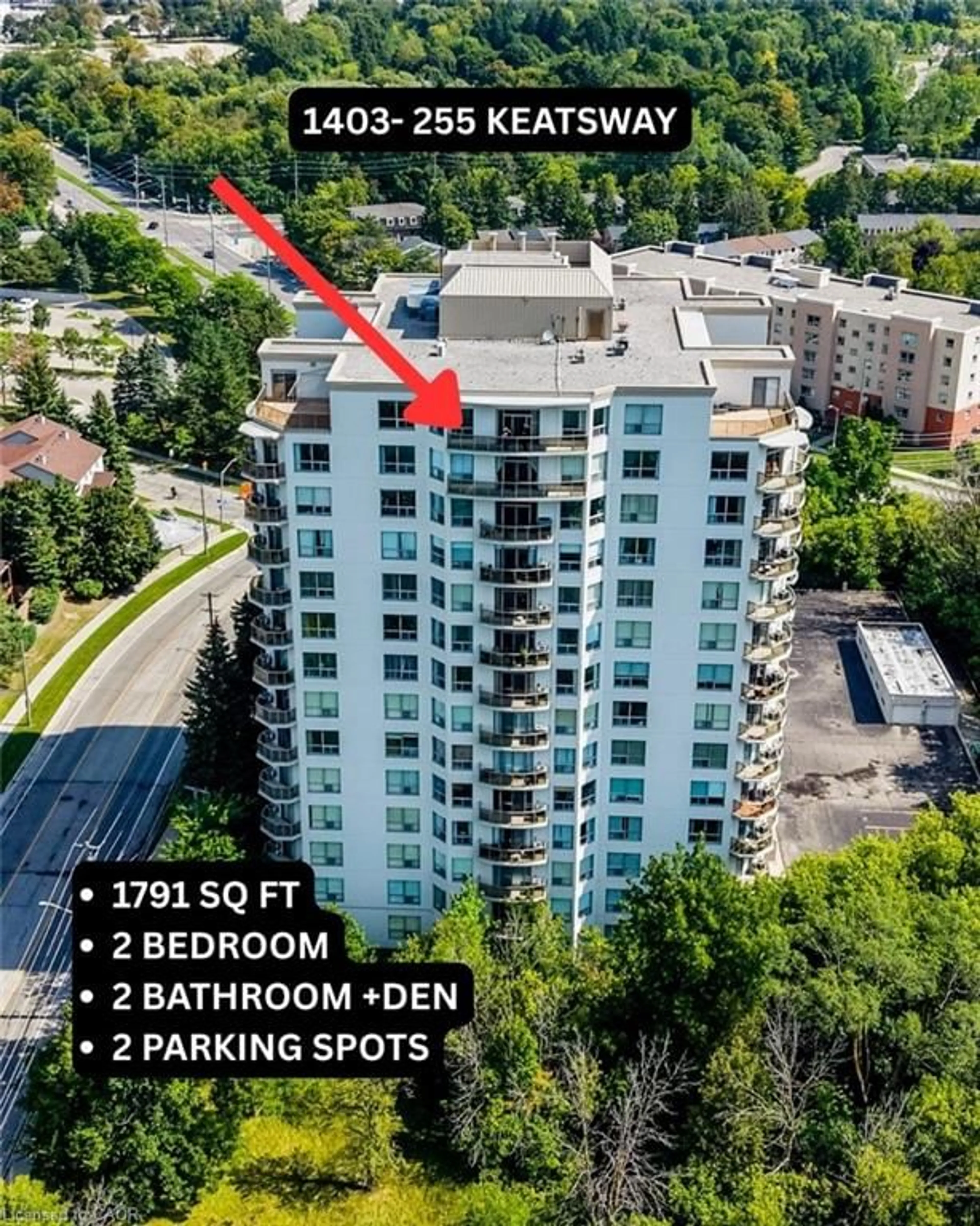 A pic from outside/outdoor area/front of a property/back of a property/a pic from drone, city buildings view from balcony for 255 Keats Way #1403, Waterloo Ontario N2L 6N6