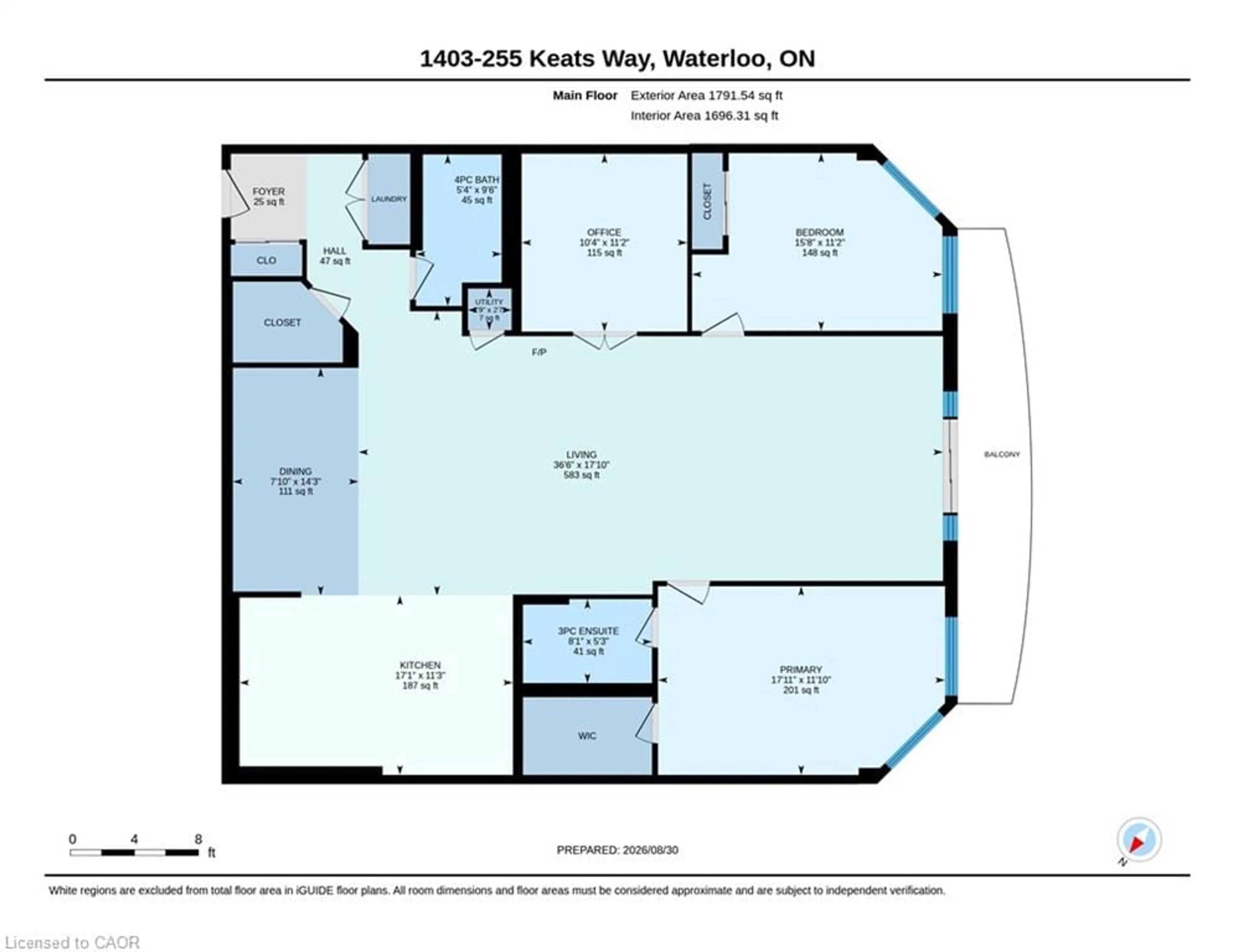 Floor plan for 255 Keats Way #1403, Waterloo Ontario N2L 6N6