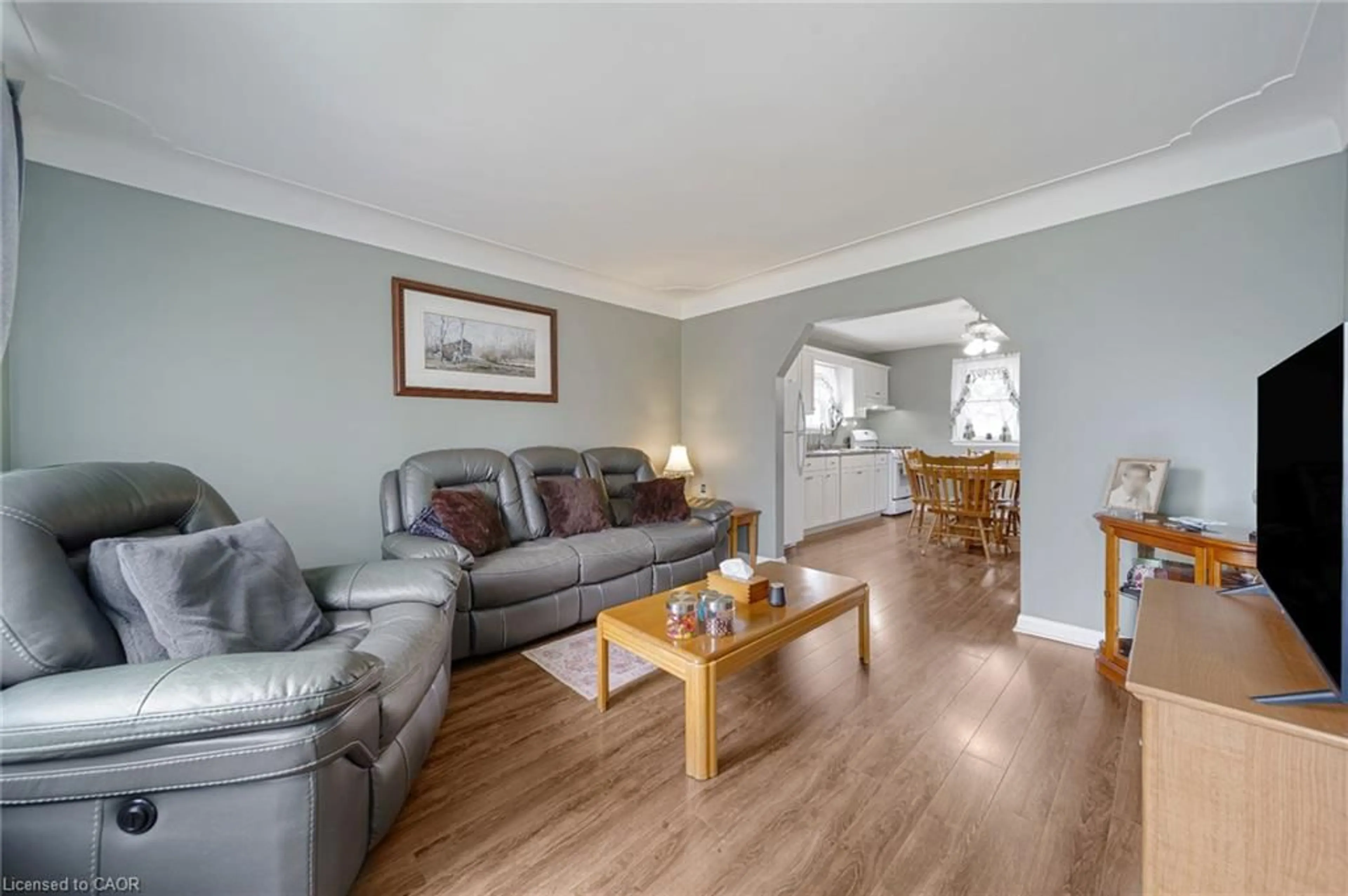 Living room with furniture, wood/laminate floor for 205 Crysler St, Delhi Ontario N4B 1H9