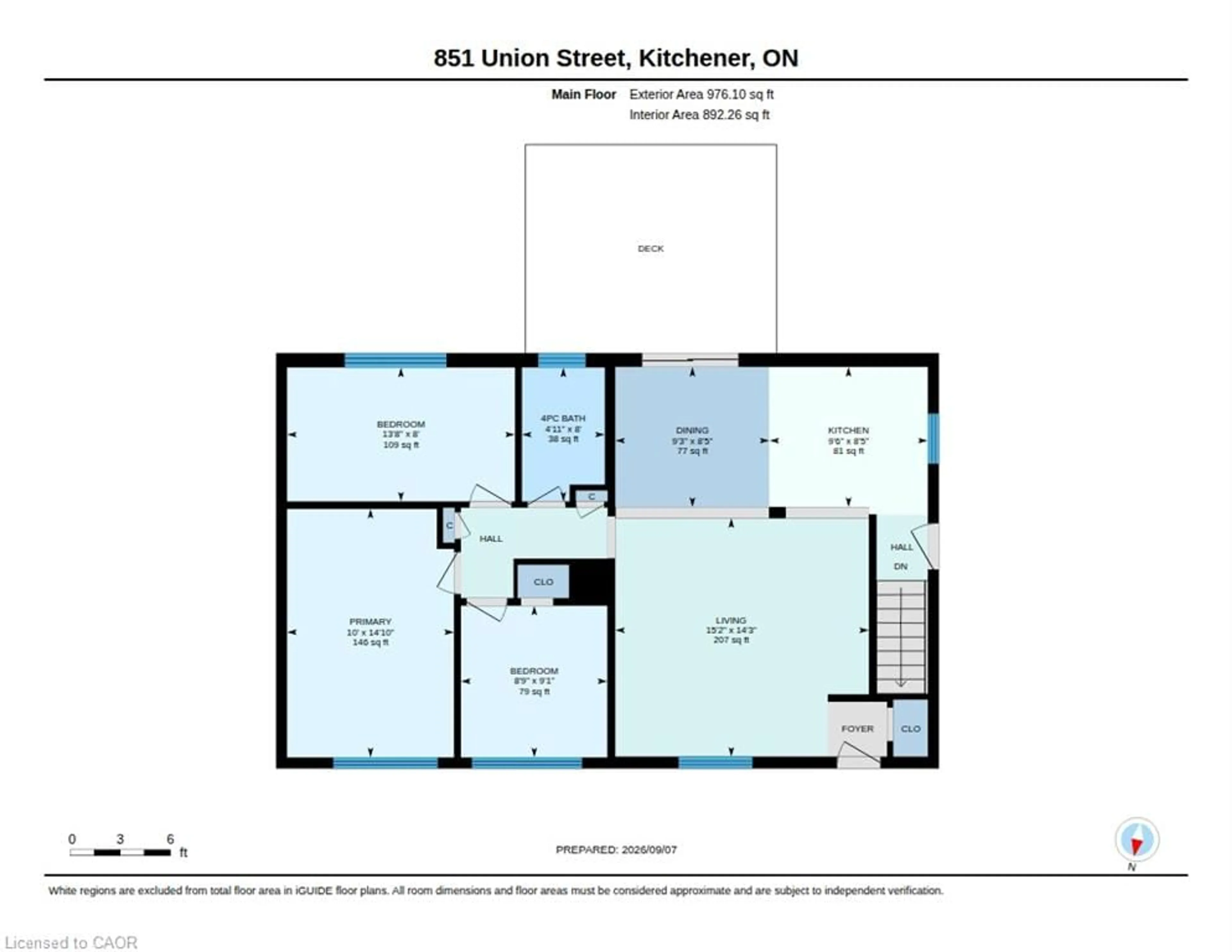 Floor plan for 851 Union St, Kitchener Ontario N2H 6J2