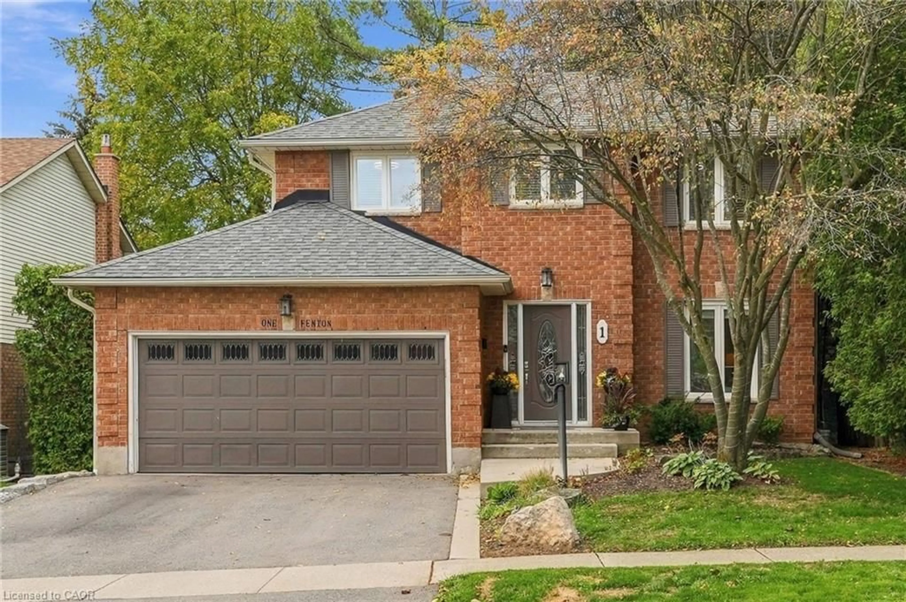 Home with brick exterior material, street for 1 Fenton Dr, Waterdown Ontario L8B 0C8