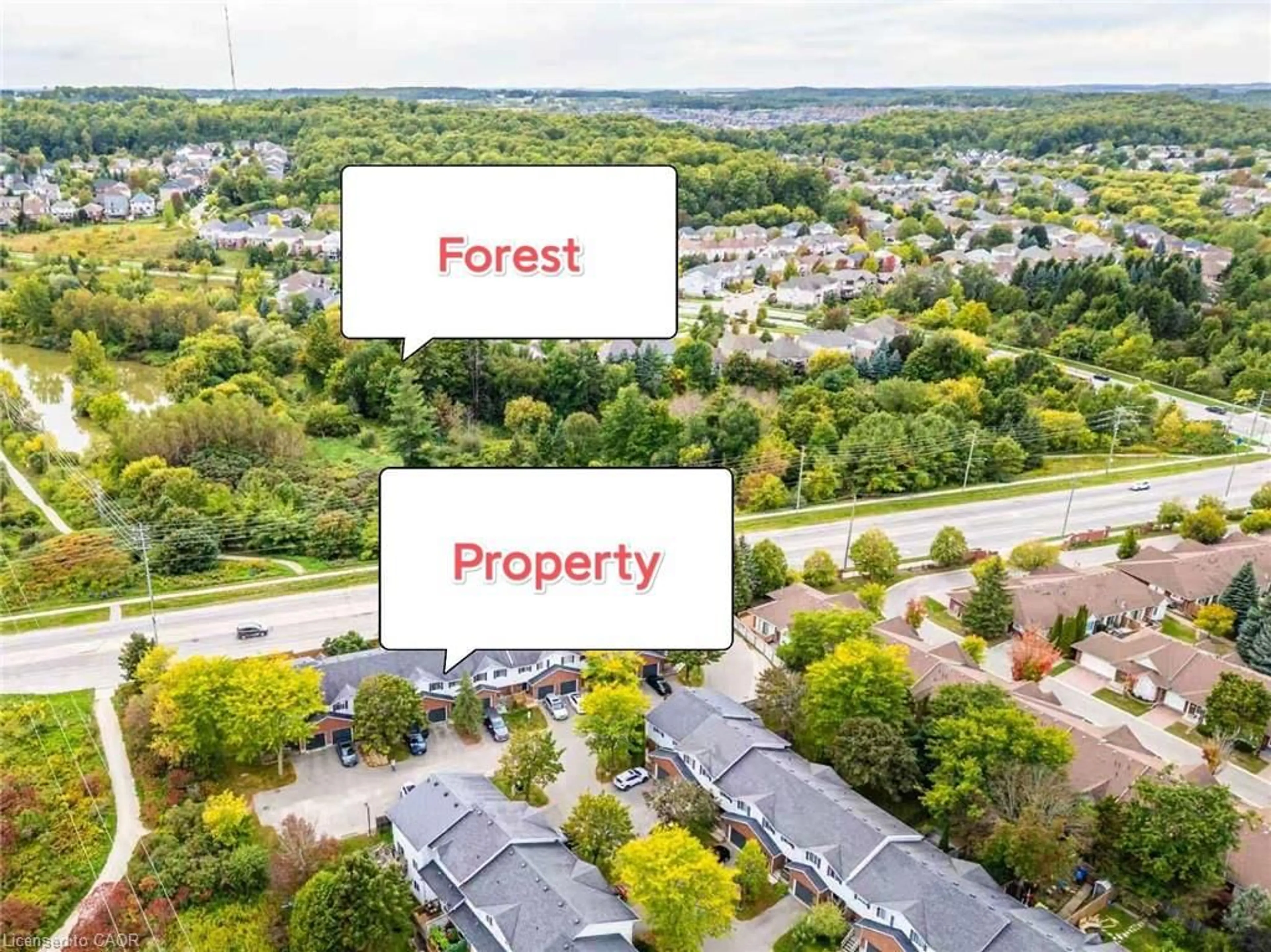 A pic from outside/outdoor area/front of a property/back of a property/a pic from drone, forest/trees view for 350 Erbsville Rd #4, Waterloo Ontario N2T 2P7