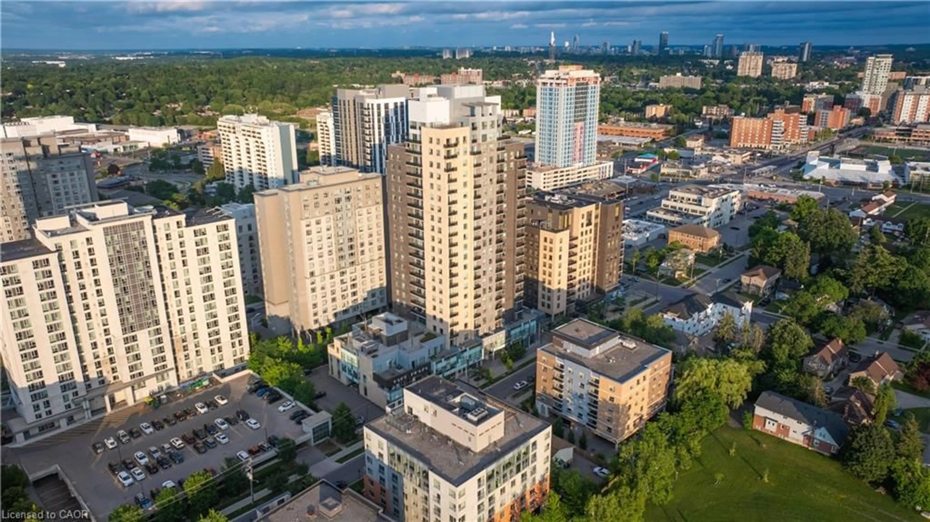 A pic from outside/outdoor area/front of a property/back of a property/a pic from drone, city buildings view from balcony for 318 Spruce St #1004, Waterloo Ontario N2L 0E9