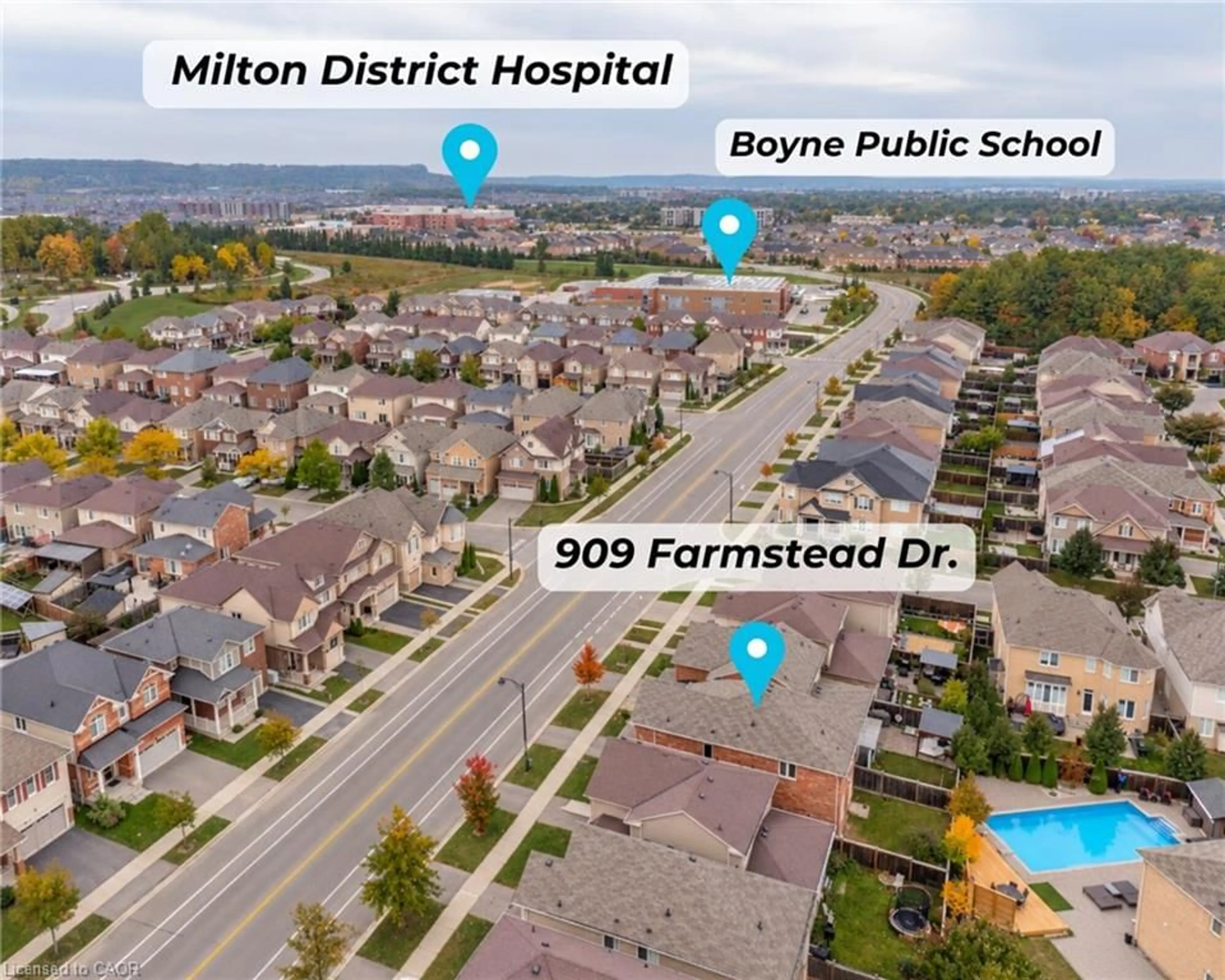 A pic from outside/outdoor area/front of a property/back of a property/a pic from drone, street for 909 Farmstead Dr, Milton Ontario L9T 8J5