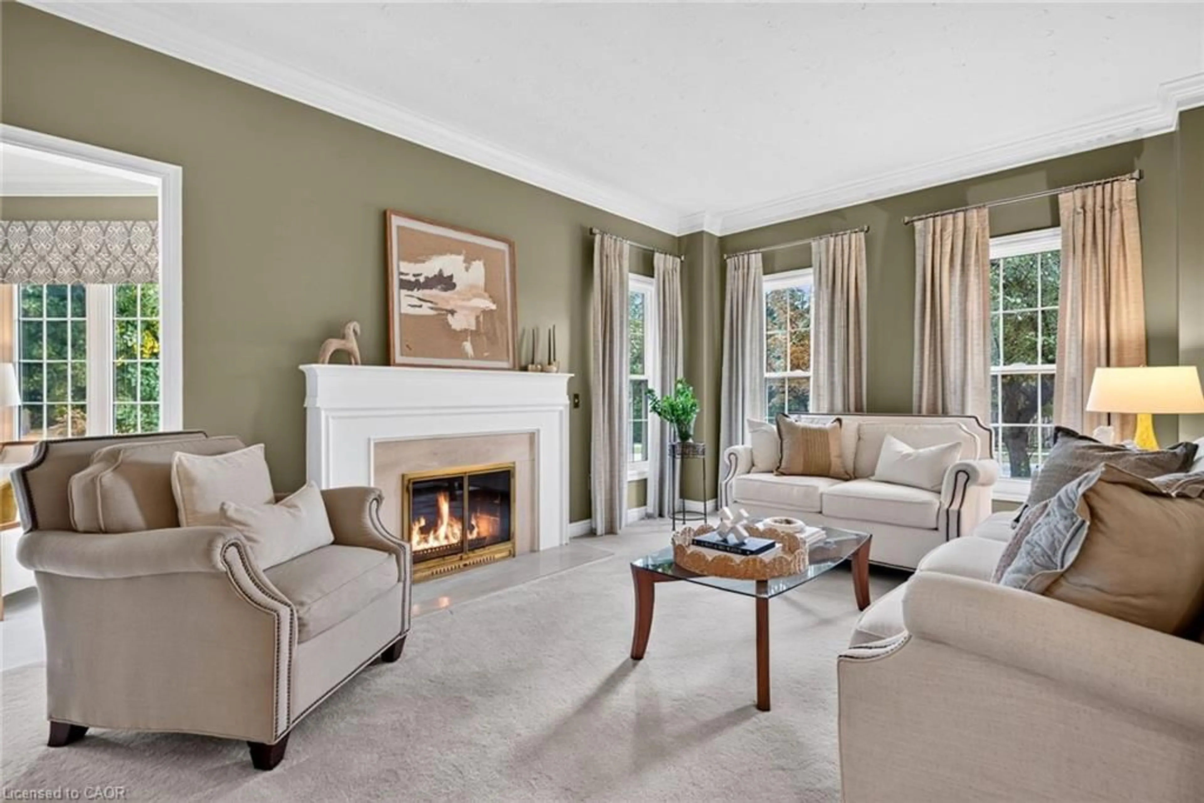 Living room with furniture, carpet floor for 4211 Millcroft Park Dr #1, Burlington Ontario L7M 3Y9
