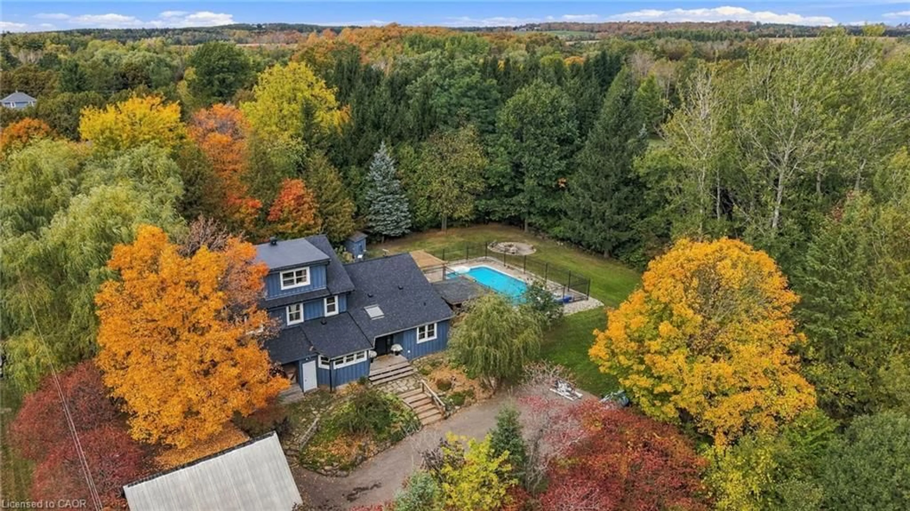 A pic from outside/outdoor area/front of a property/back of a property/a pic from drone, water/lake/river/ocean view for 5849 Fifth Line, Hillsburgh Ontario N0B 1Z0