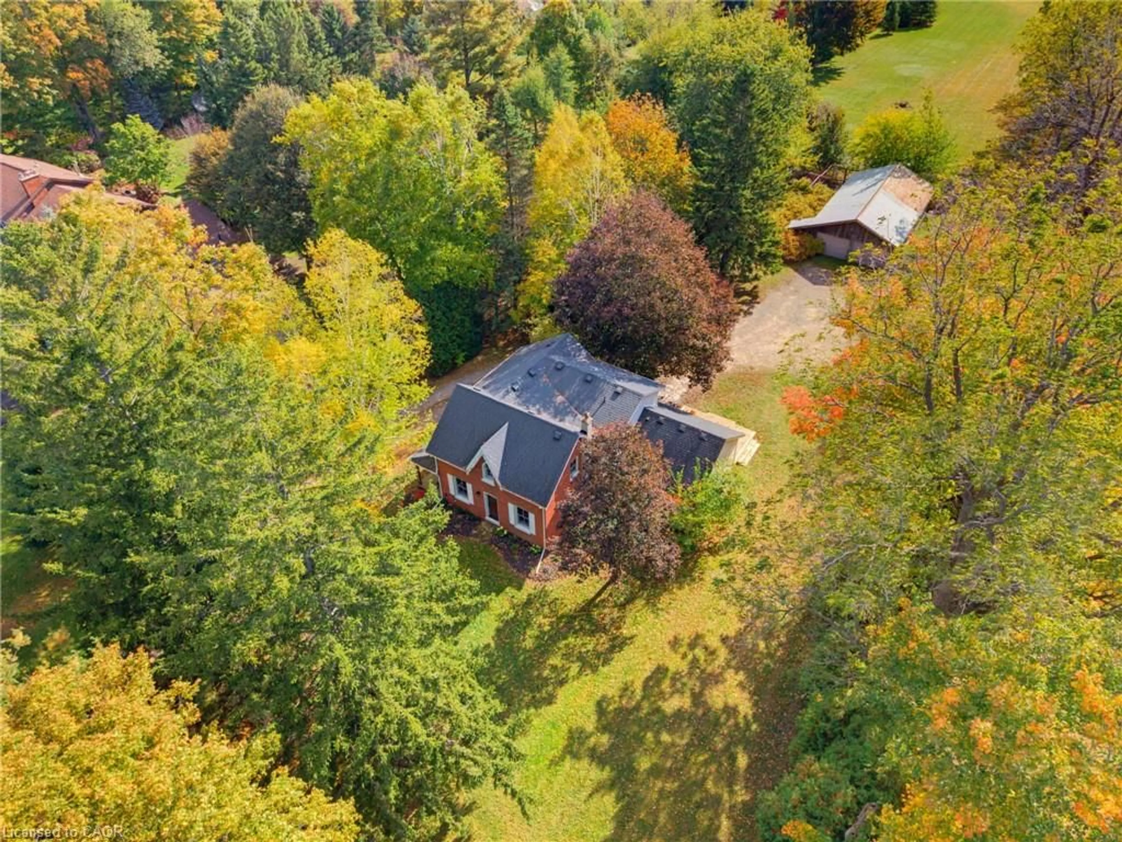 A pic from outside/outdoor area/front of a property/back of a property/a pic from drone, forest/trees view for 212 8th Concession Rd, Carlisle Ontario L8B 1N7