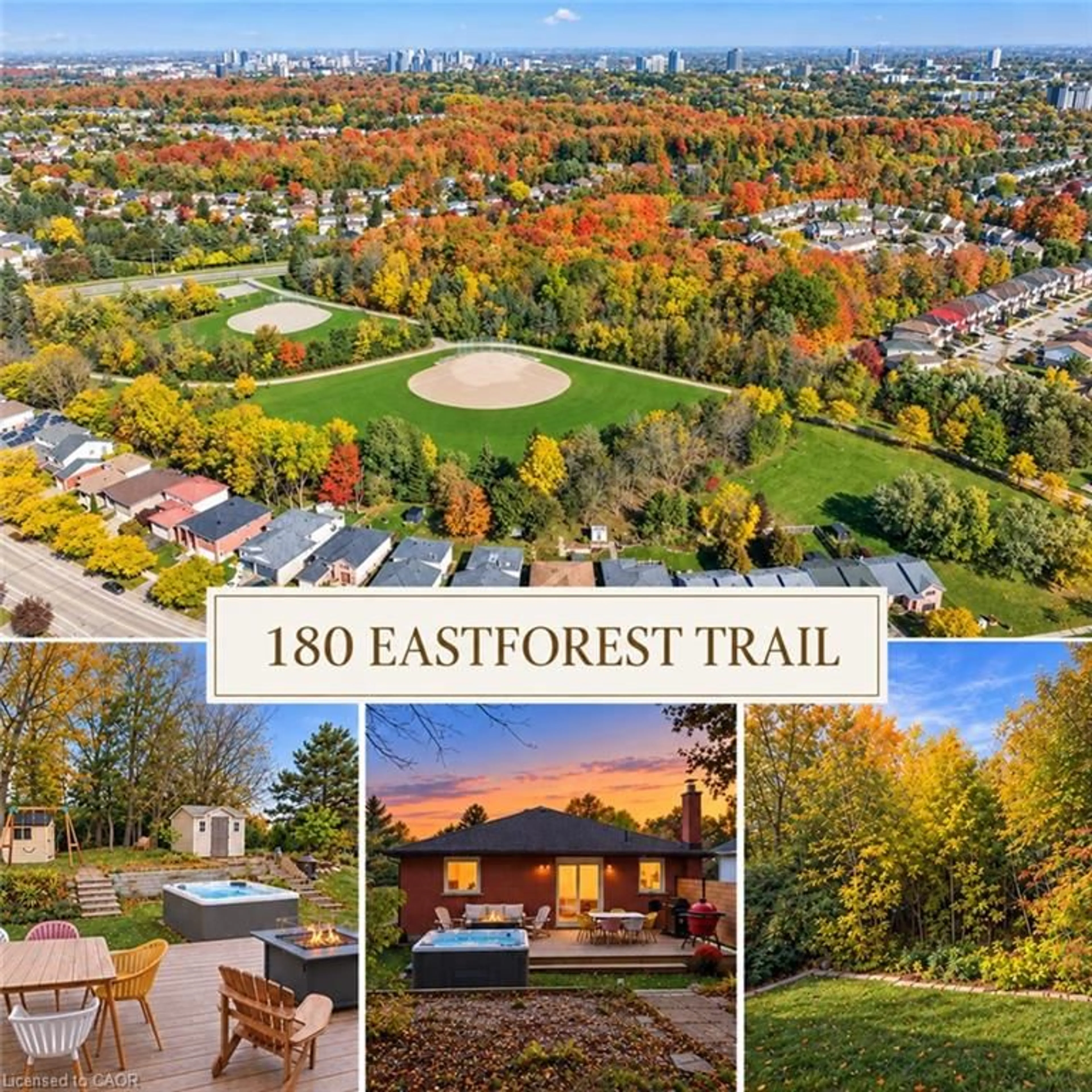 A pic from outside/outdoor area/front of a property/back of a property/a pic from drone, forest/trees view for 180 Eastforest Trail, Kitchener Ontario N2N 3E7