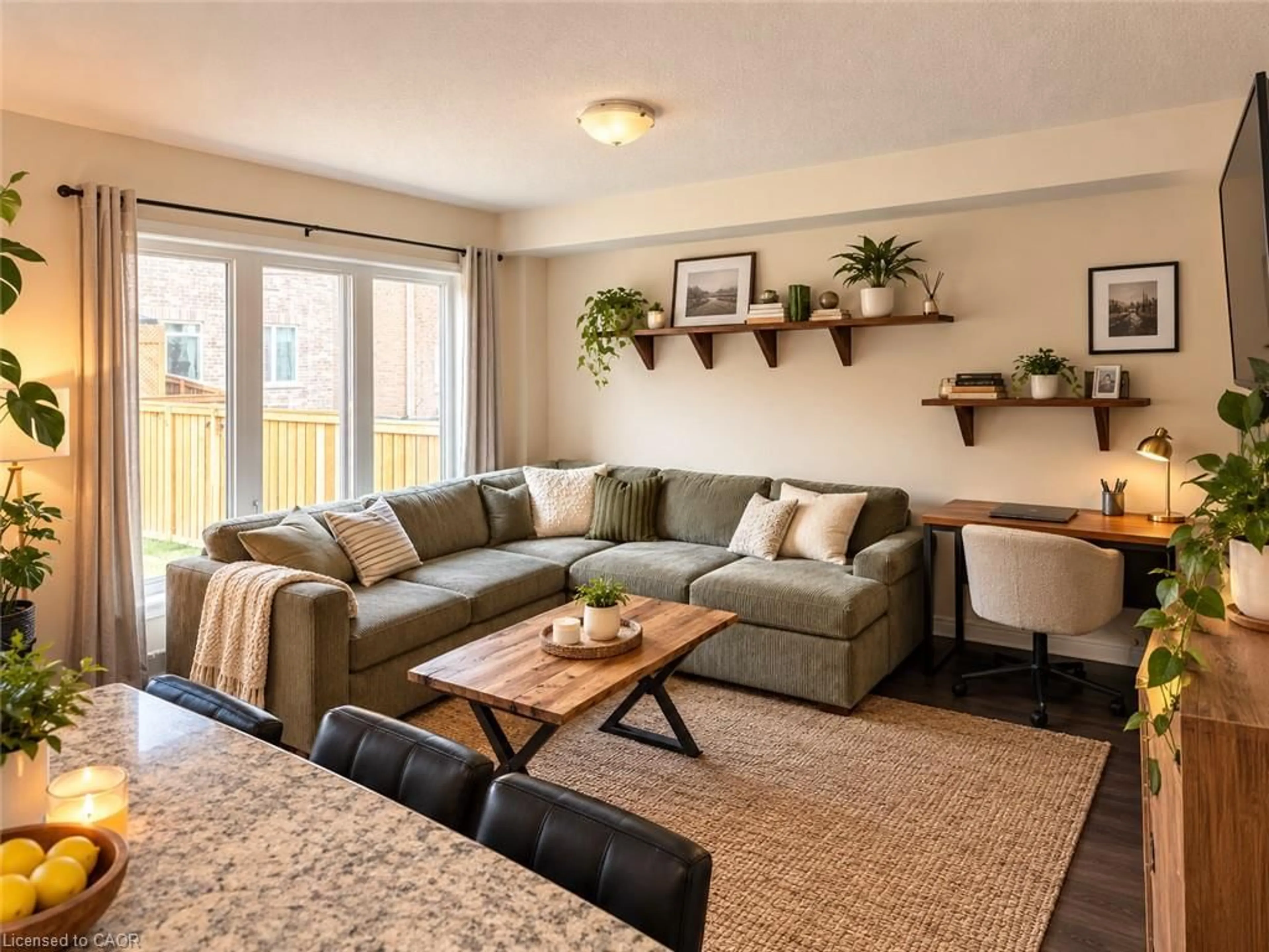 Living room with furniture, wood/laminate floor for 25 Sumac Dr, Caledonia Ontario N3W 0C2