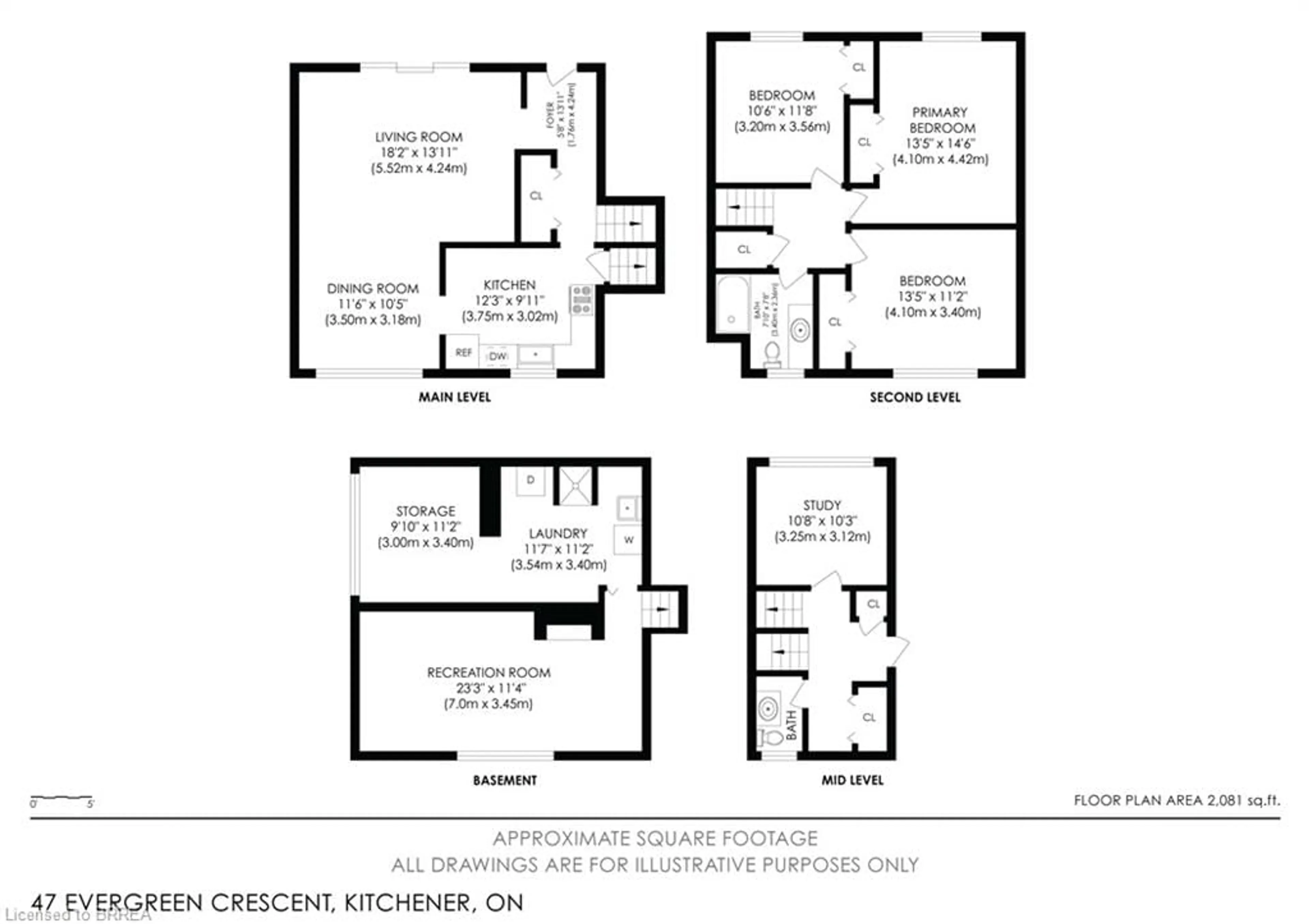 Floor plan for 47 Evergreen Cres, Kitchener Ontario N2M 4J3