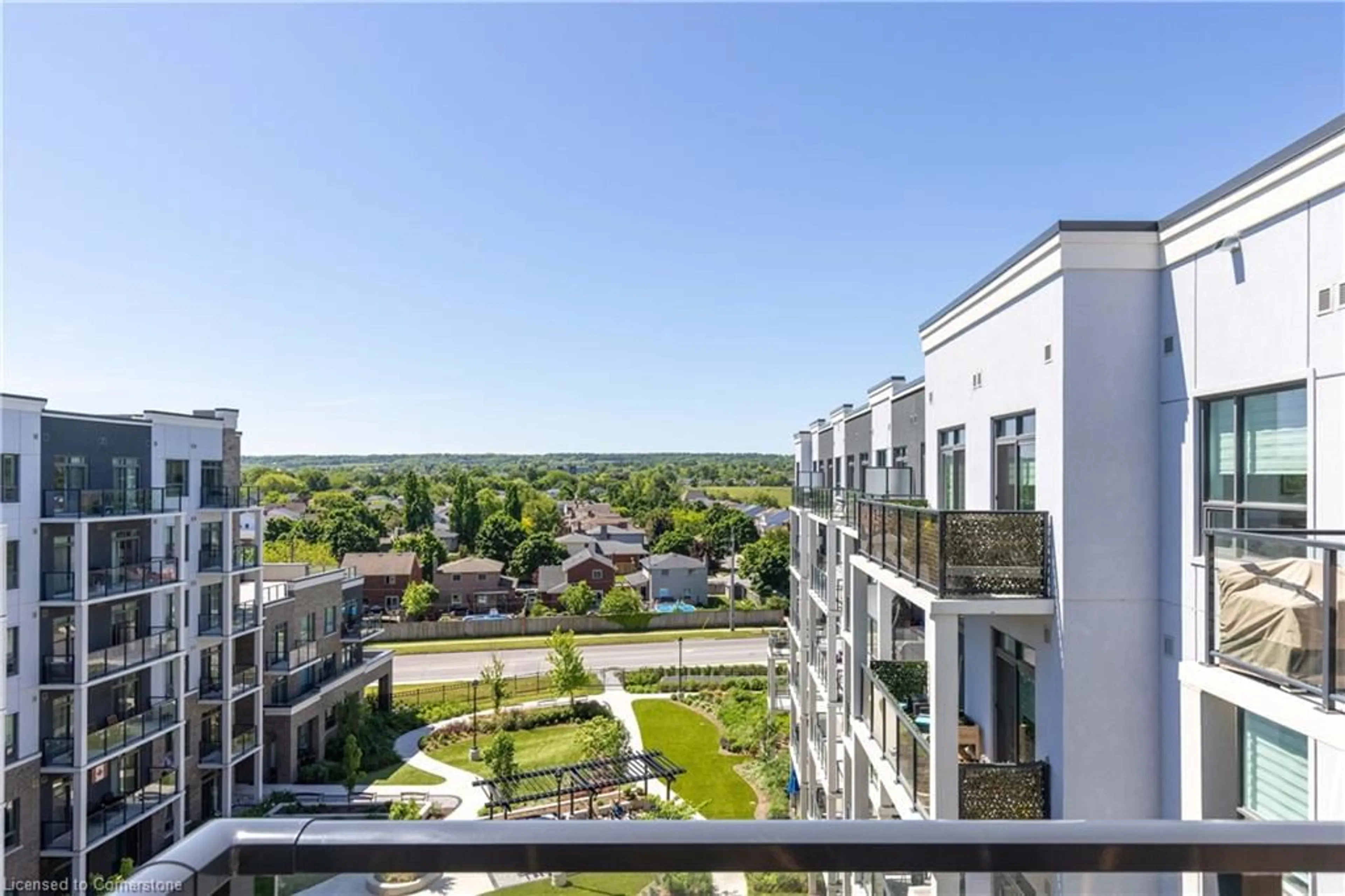 Balcony in the apartment, the view of city buildings for 5055 Greenlane Rd #633, Beamsville Ontario L0R 1B3