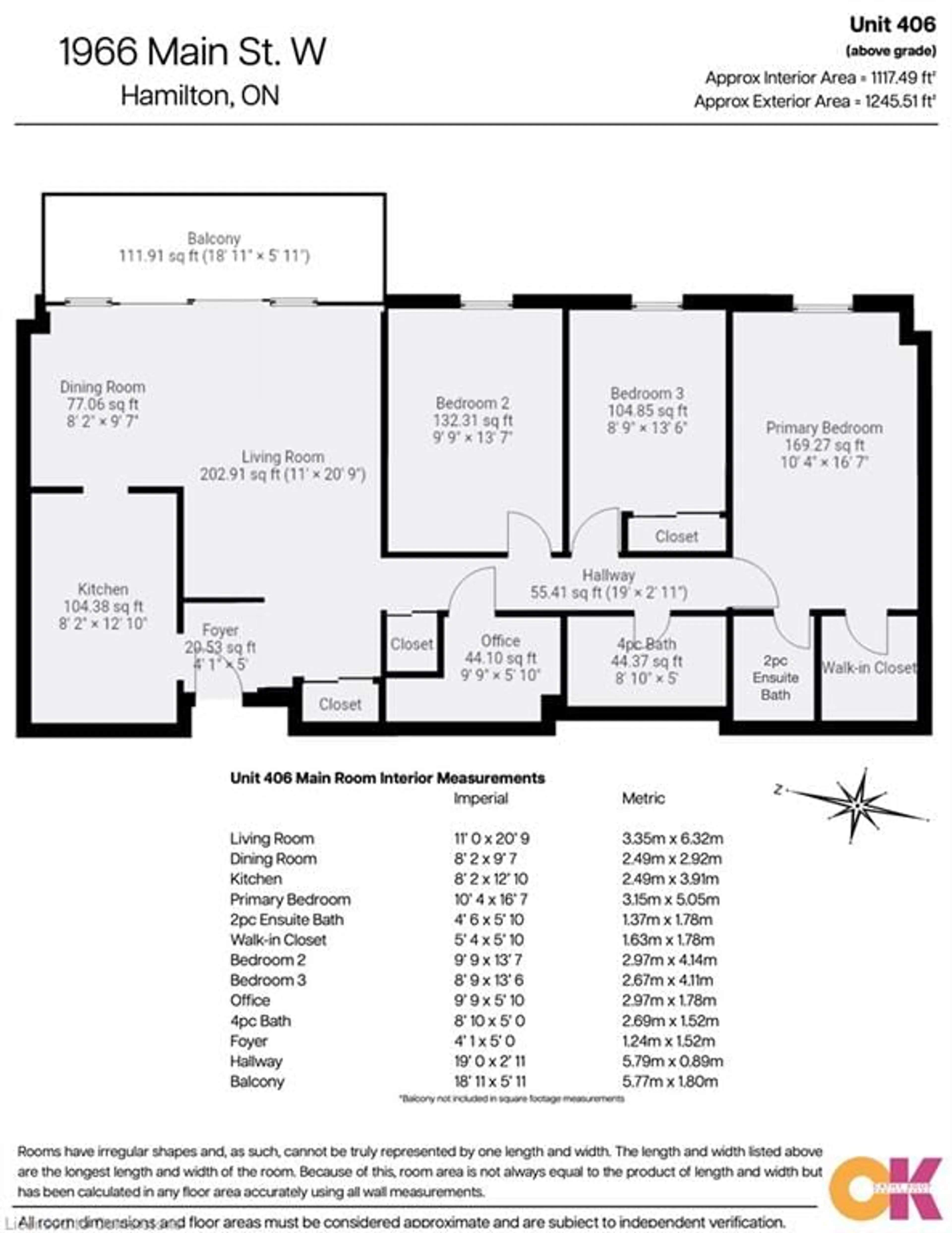 Floor plan for 1966 Main St #406, Hamilton Ontario L8S 1J6