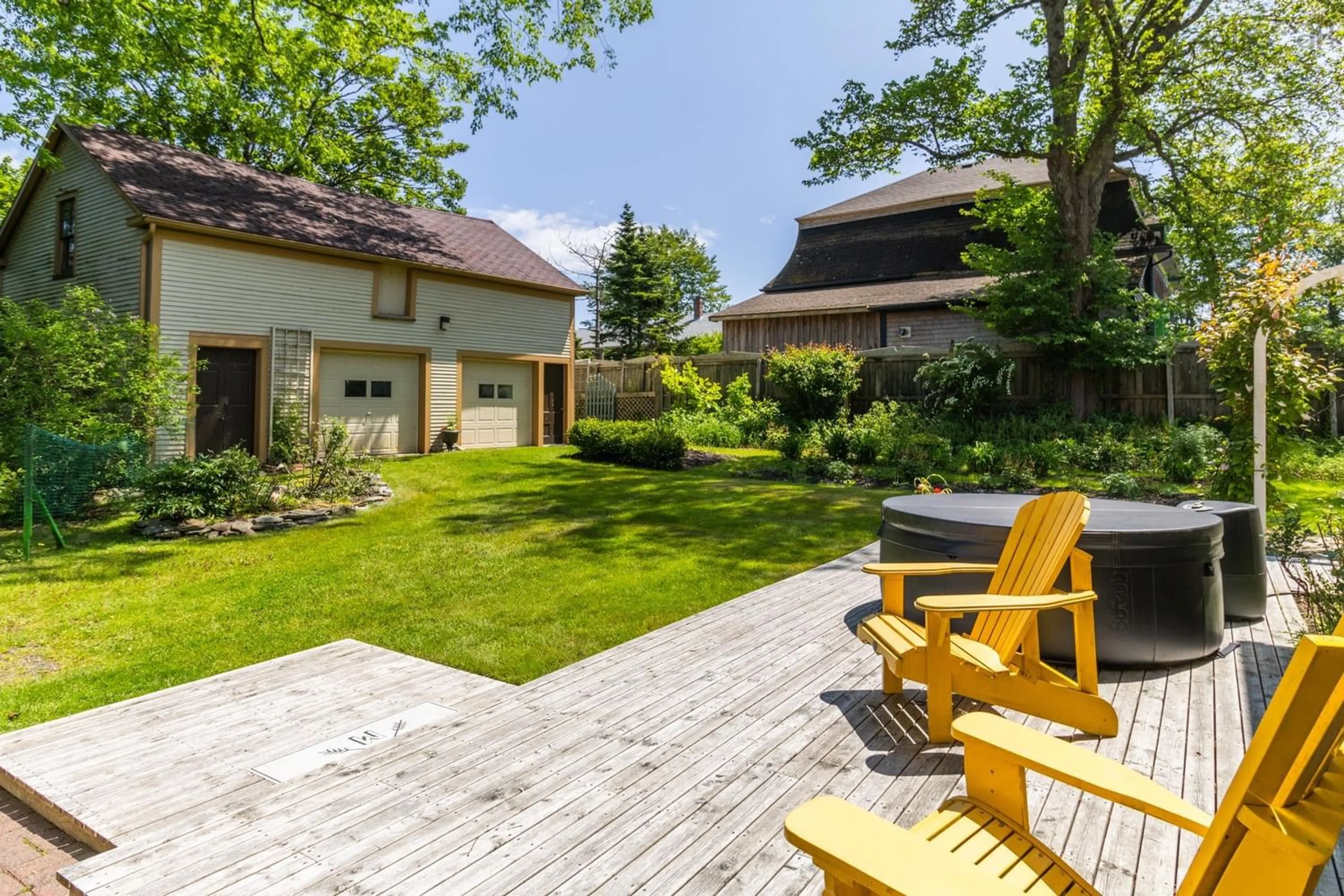 Patio, the fenced backyard for 15 Elm Street, Yarmouth Nova Scotia B5A 2P8