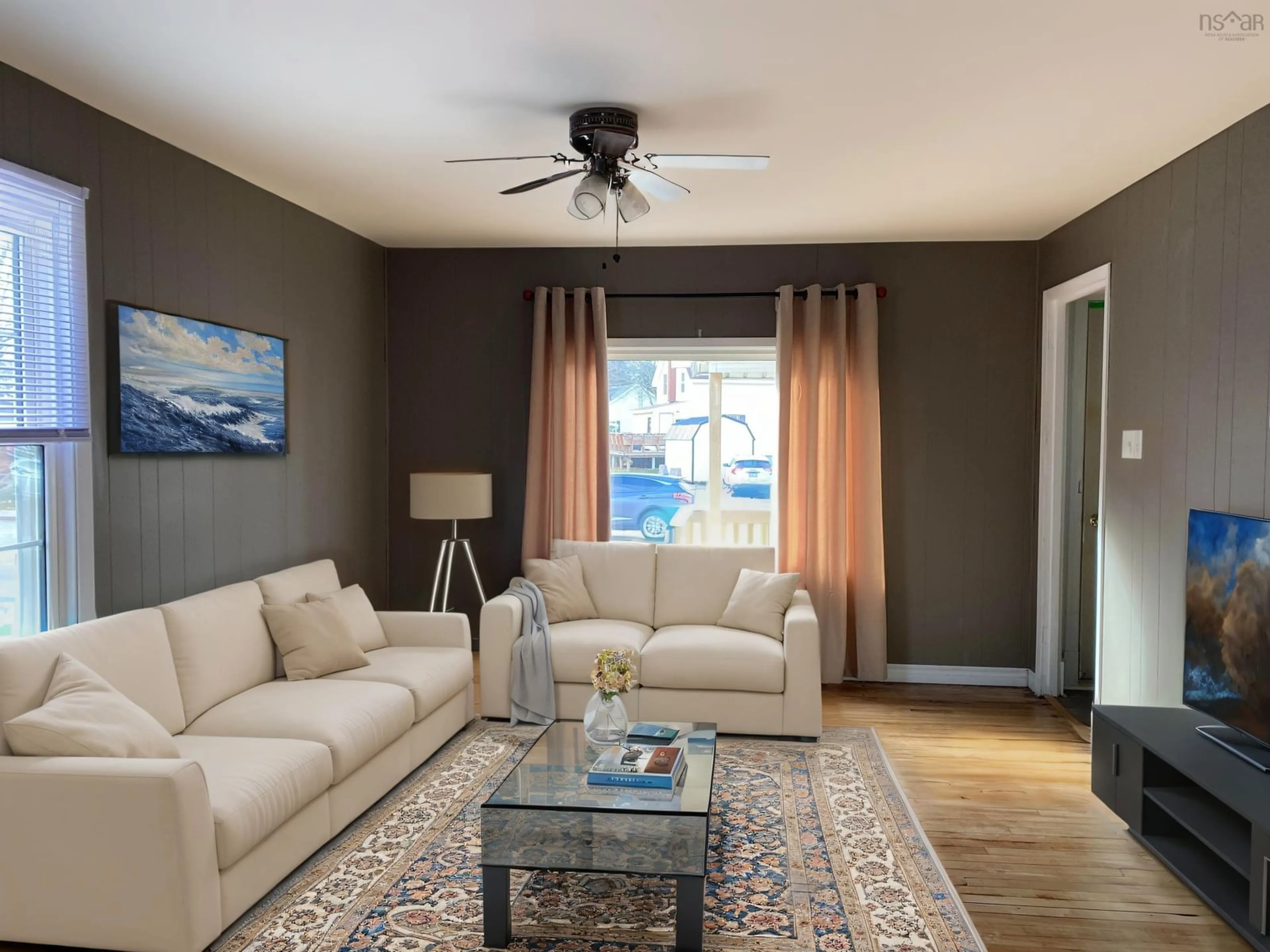 Living room, wood floors for 82 South Albion St, Amherst Nova Scotia B4H 2W9