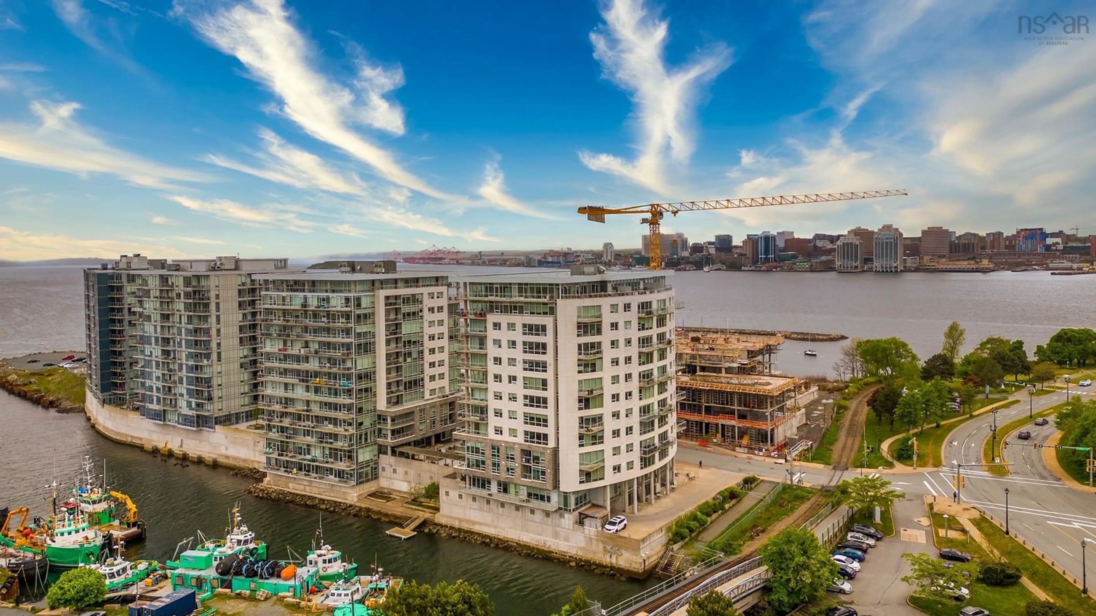 A pic from exterior of the house or condo, the view of city buildings for 15 Kings Wharf Pl #906, Dartmouth Nova Scotia B2Y 0C2