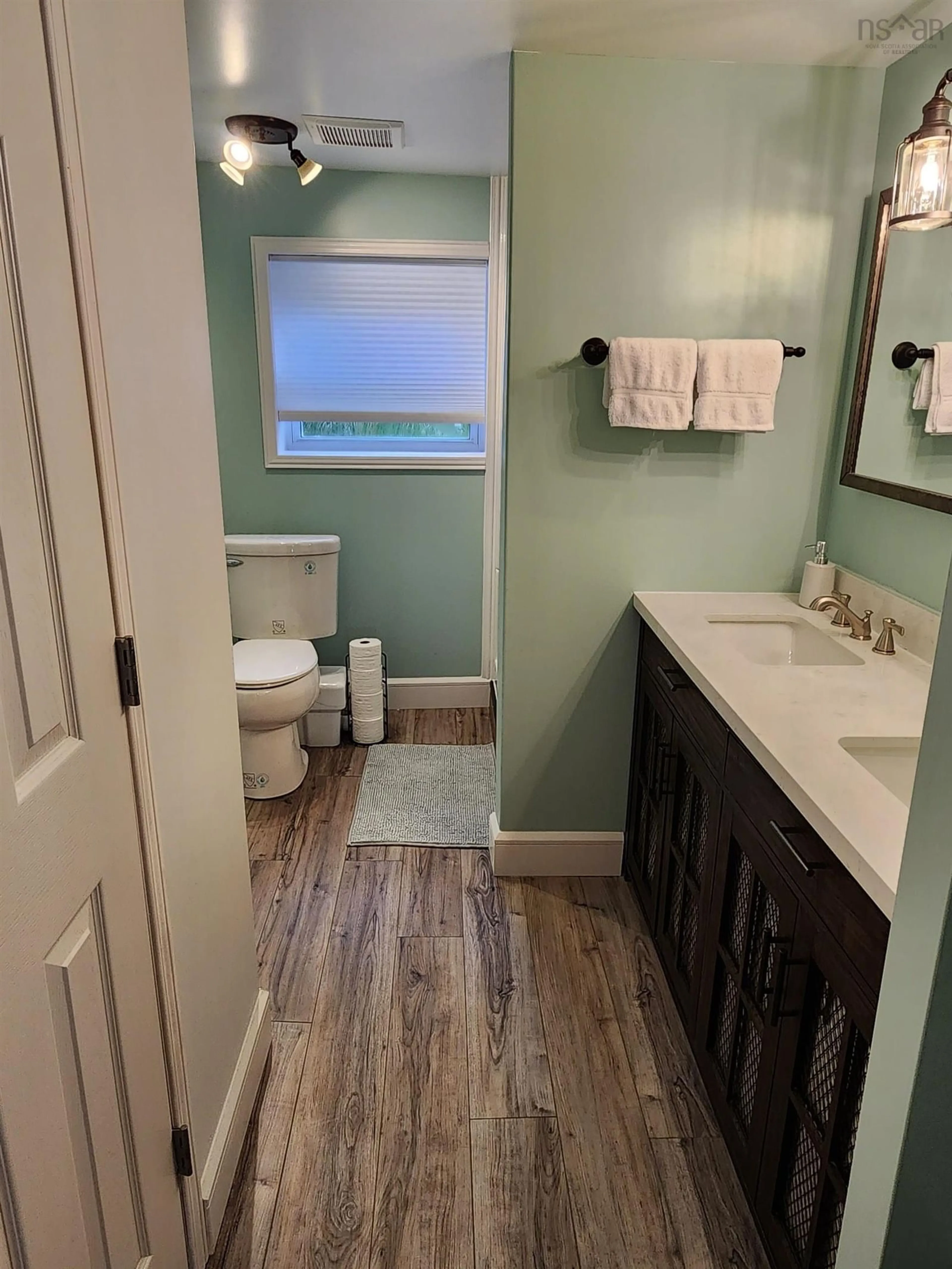 Contemporary bathroom, wood floors for 15398 Highway 4, Johnstown Nova Scotia B0E 3B0