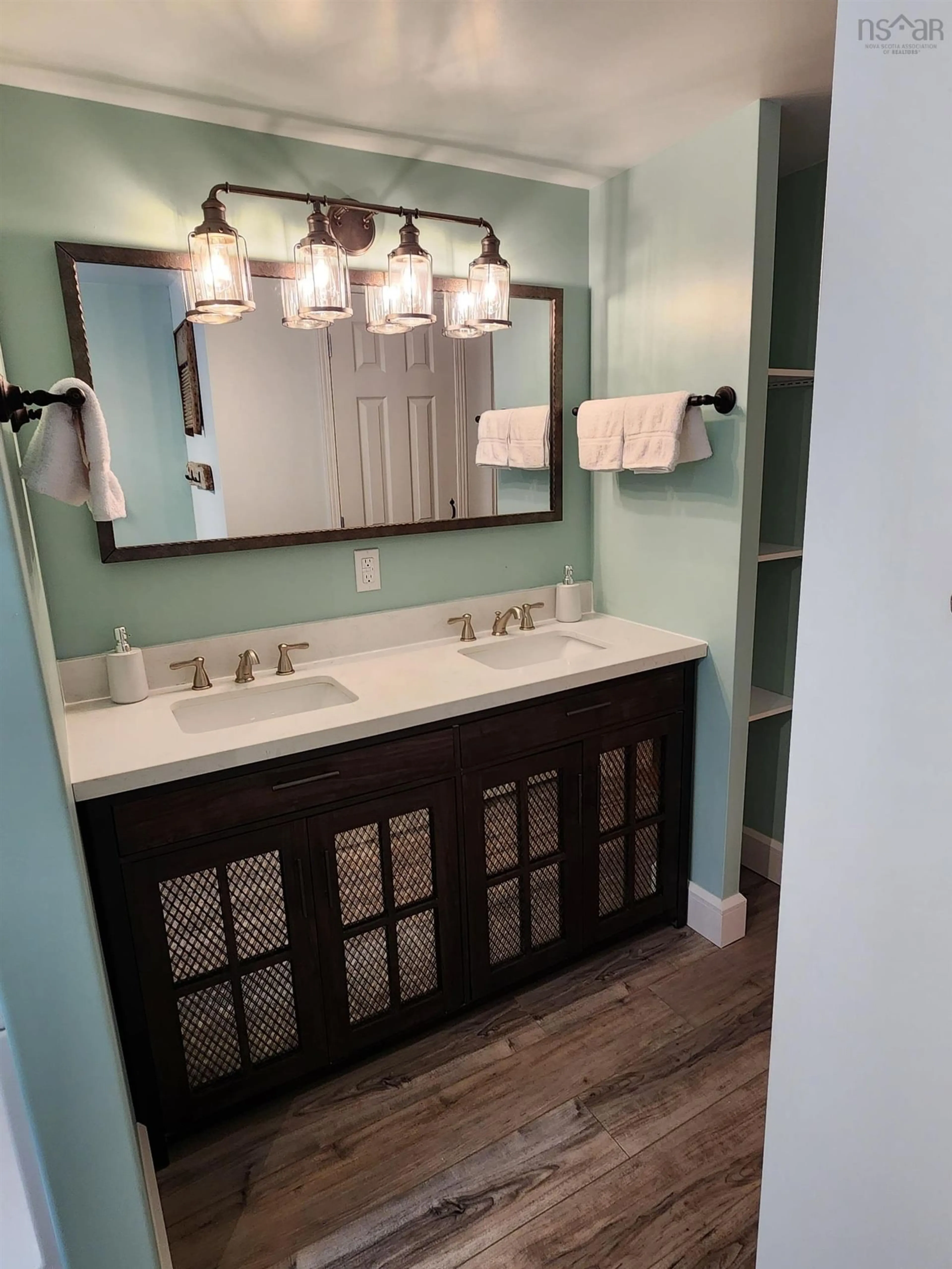 Contemporary bathroom, wood floors for 15398 Highway 4, Johnstown Nova Scotia B0E 3B0