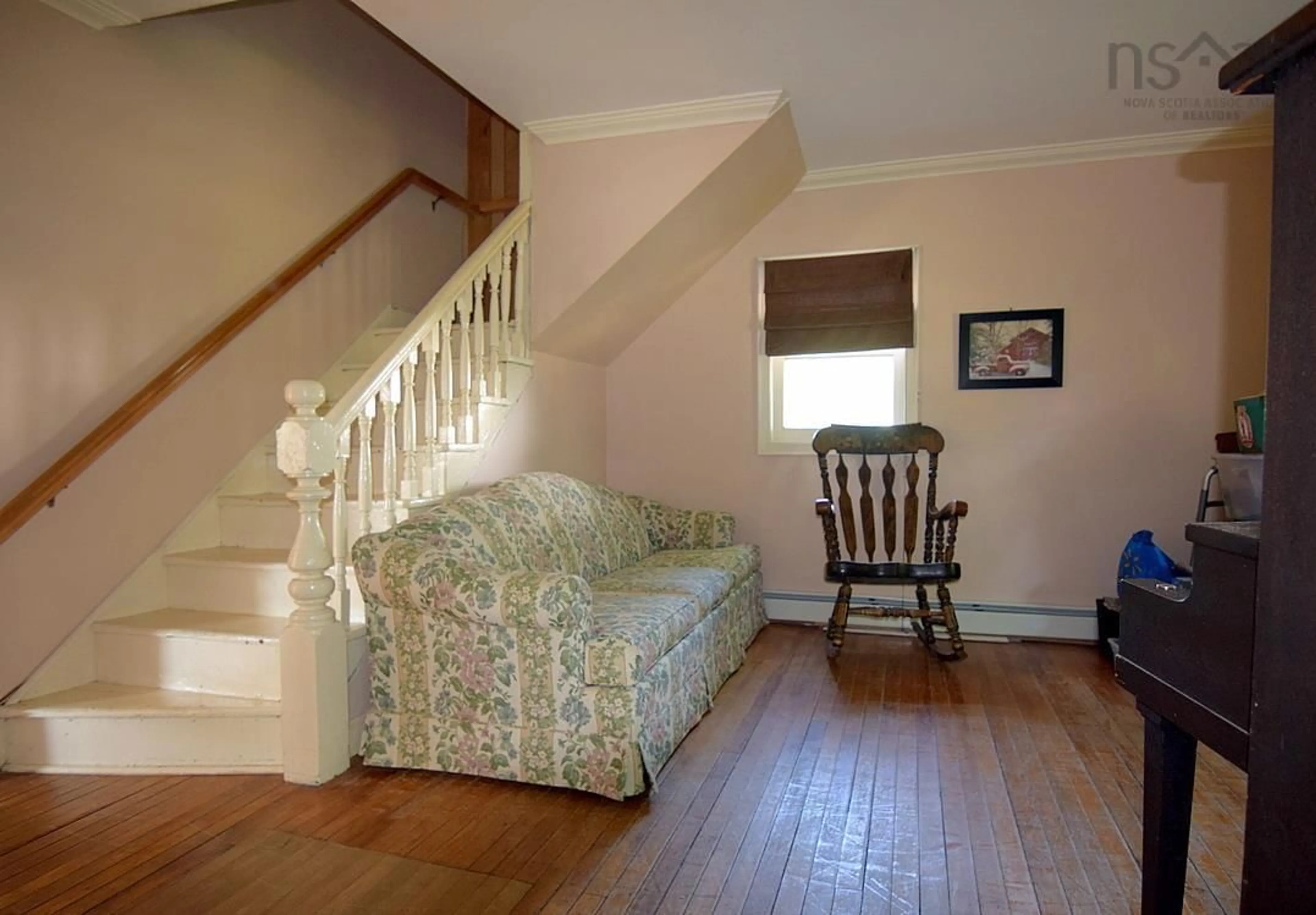 Living room, wood floors for 55 Highland St, Mabou Nova Scotia B0E 1N0