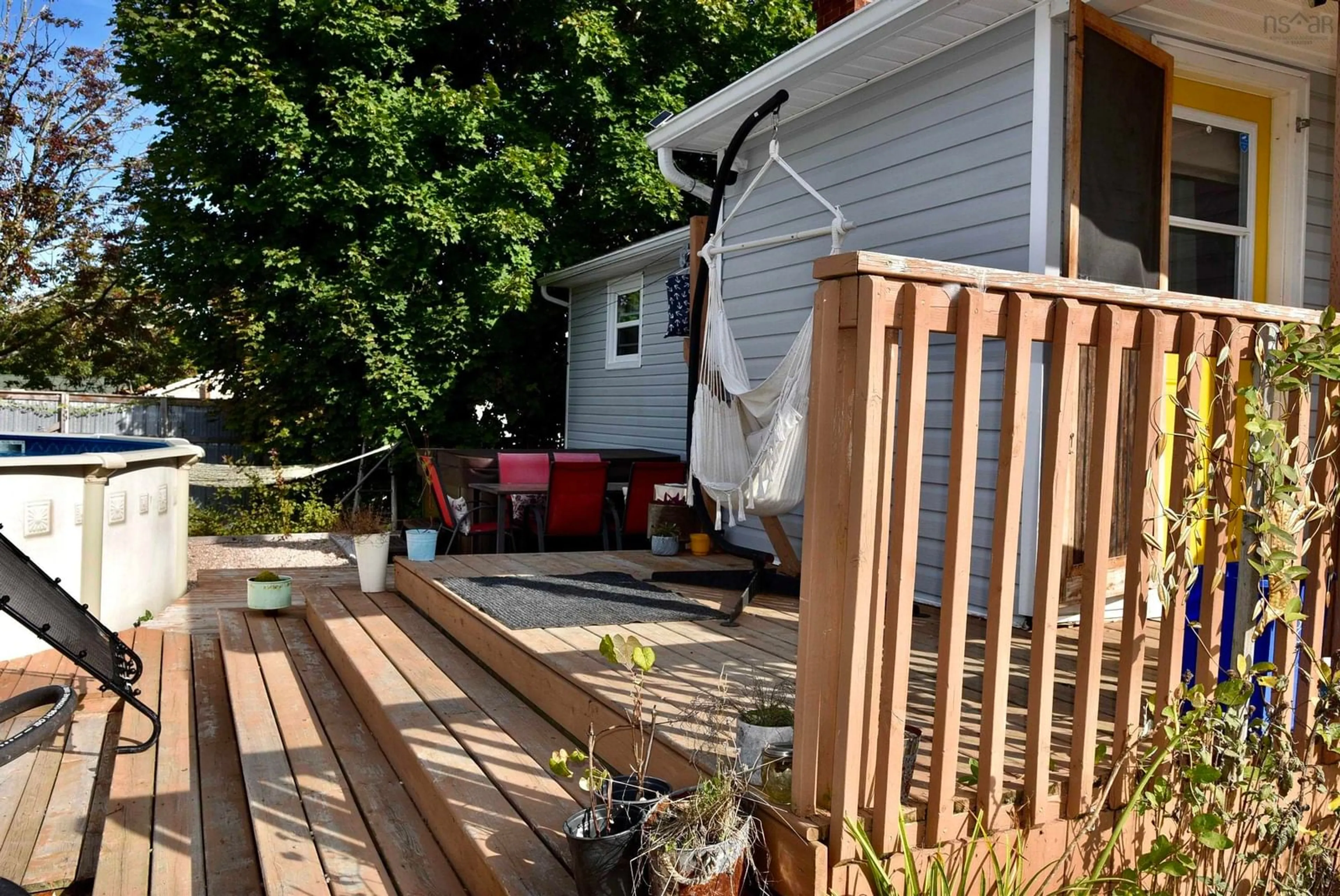 Patio, the fenced backyard for 133 Trout Lake Rd, Lawrencetown Nova Scotia B0S 1M0