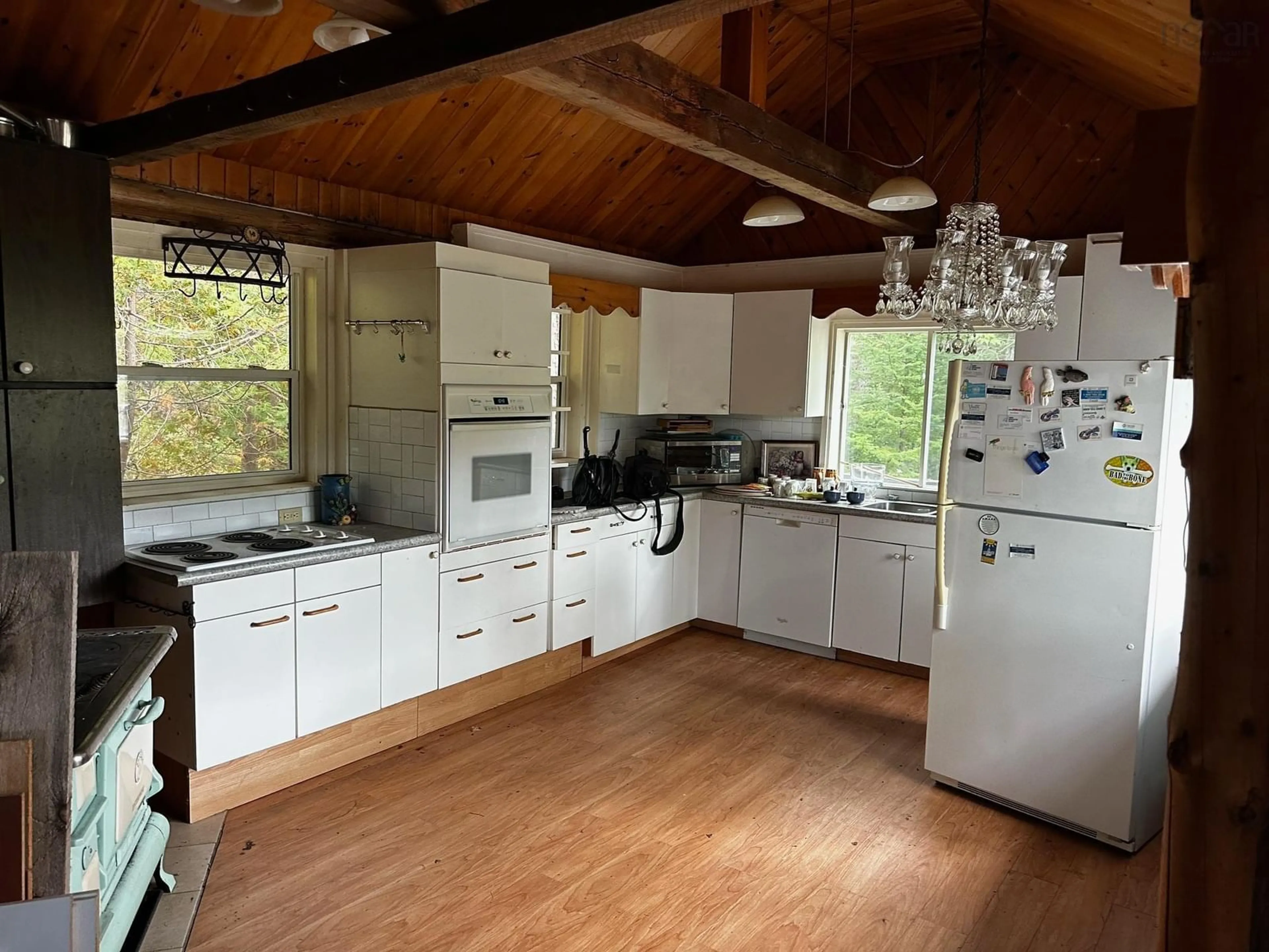 Kitchen, wood floors, cottage for 186 Shatford Mill Rd, Hubbards Nova Scotia B0J 1T0