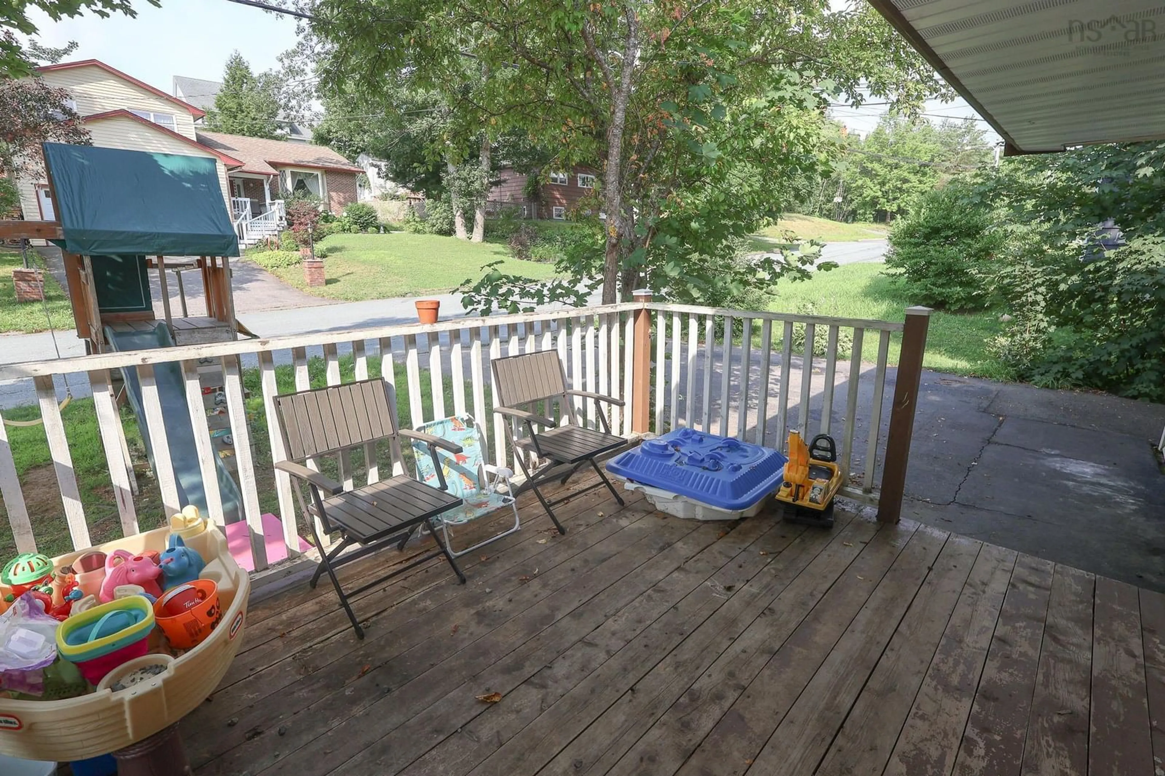 Patio, the fenced backyard for 21 Elizabeth Ave, Bridgewater Nova Scotia B4V 1M1