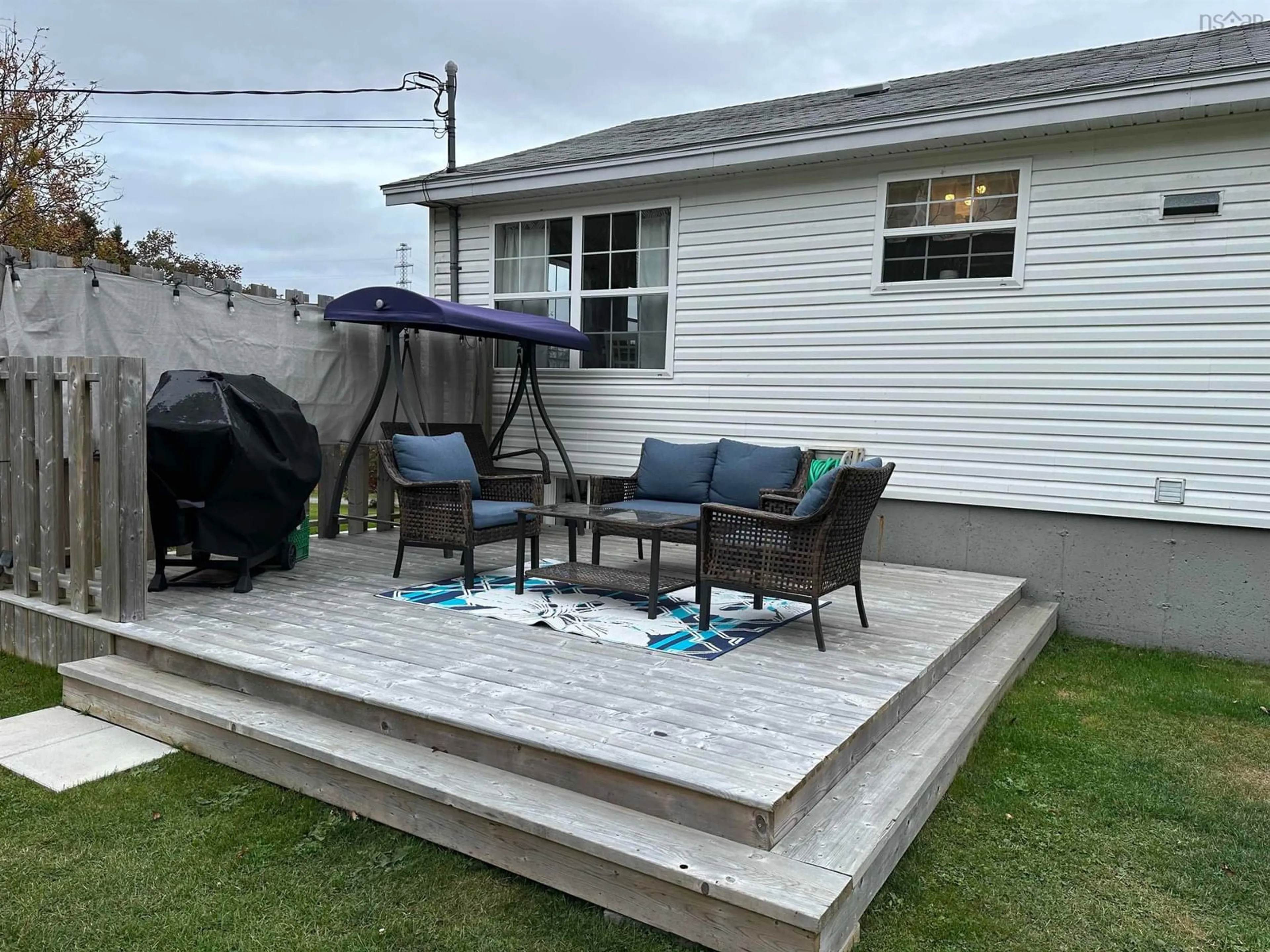 Patio, the fenced backyard for 19 Obrien Rd, Aulds Cove Nova Scotia B0H 1P0