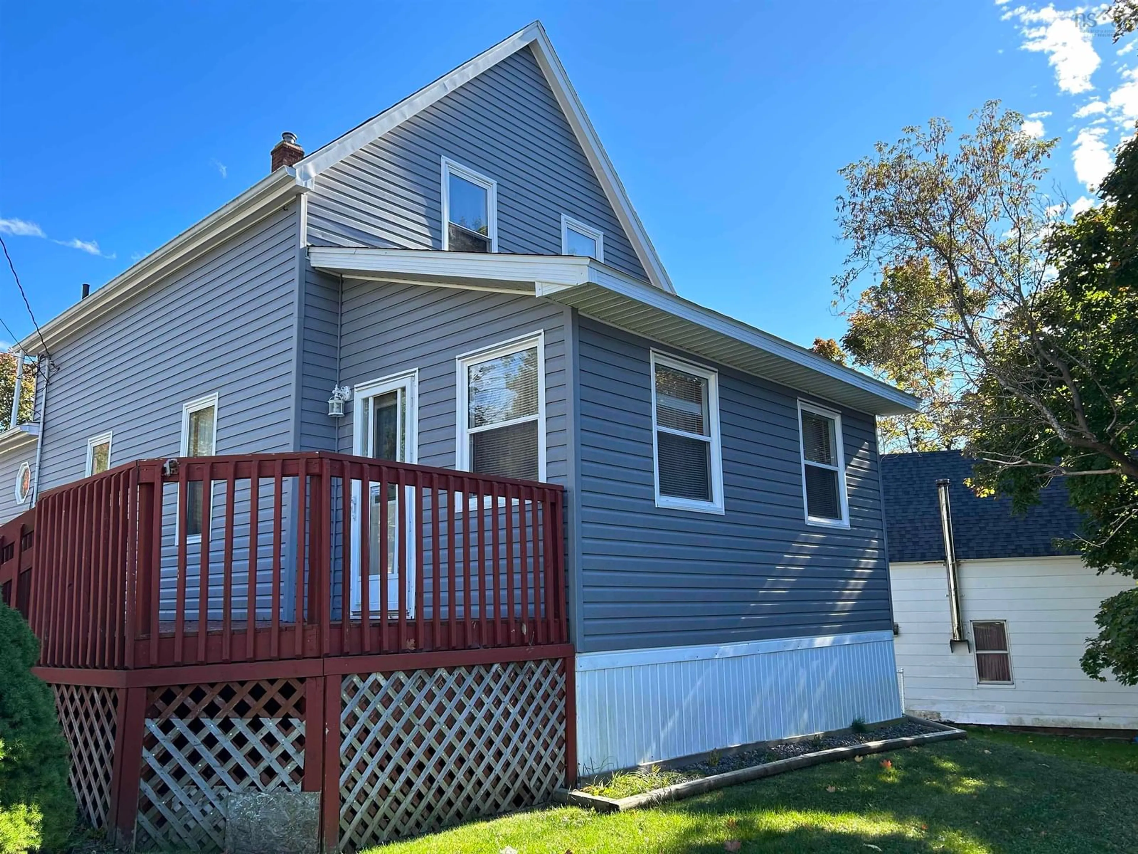 Frontside or backside of a home, the fenced backyard for 34 Forge St, Trenton Nova Scotia B0K 1X2