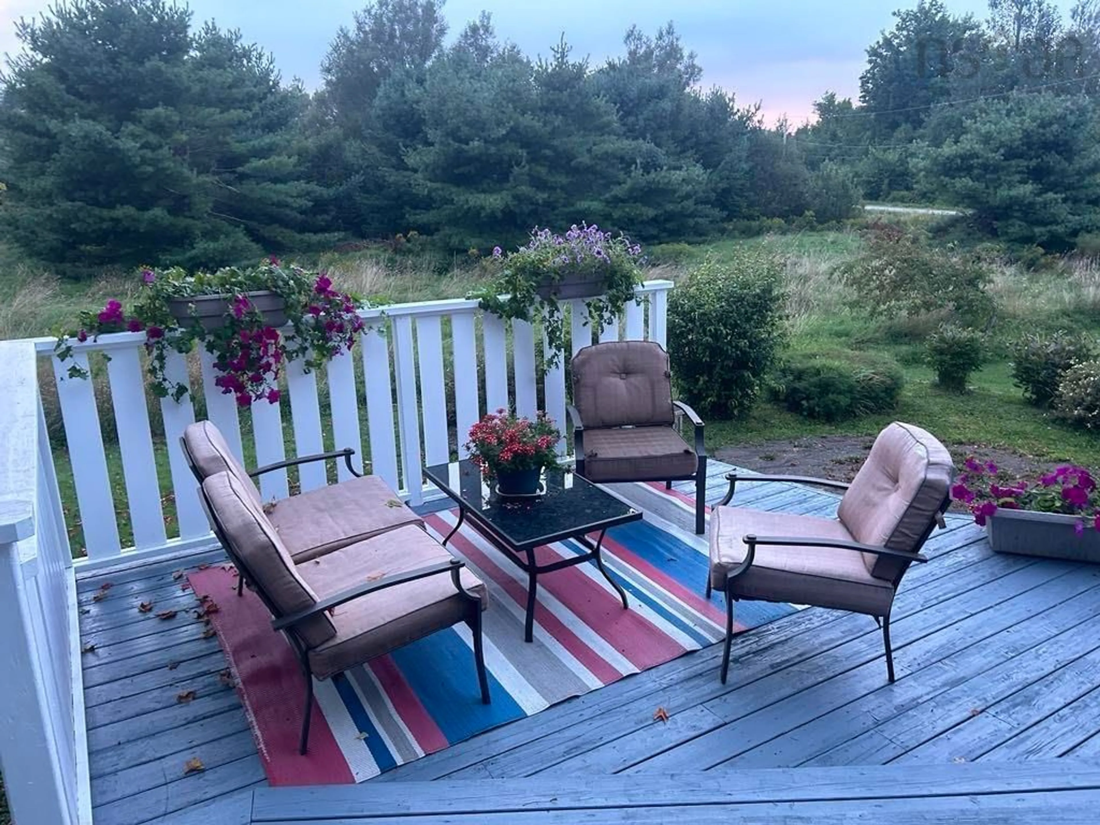 Patio, the fenced backyard for 4253 East River West Side Rd, Bridgeville Nova Scotia B0K 1B0