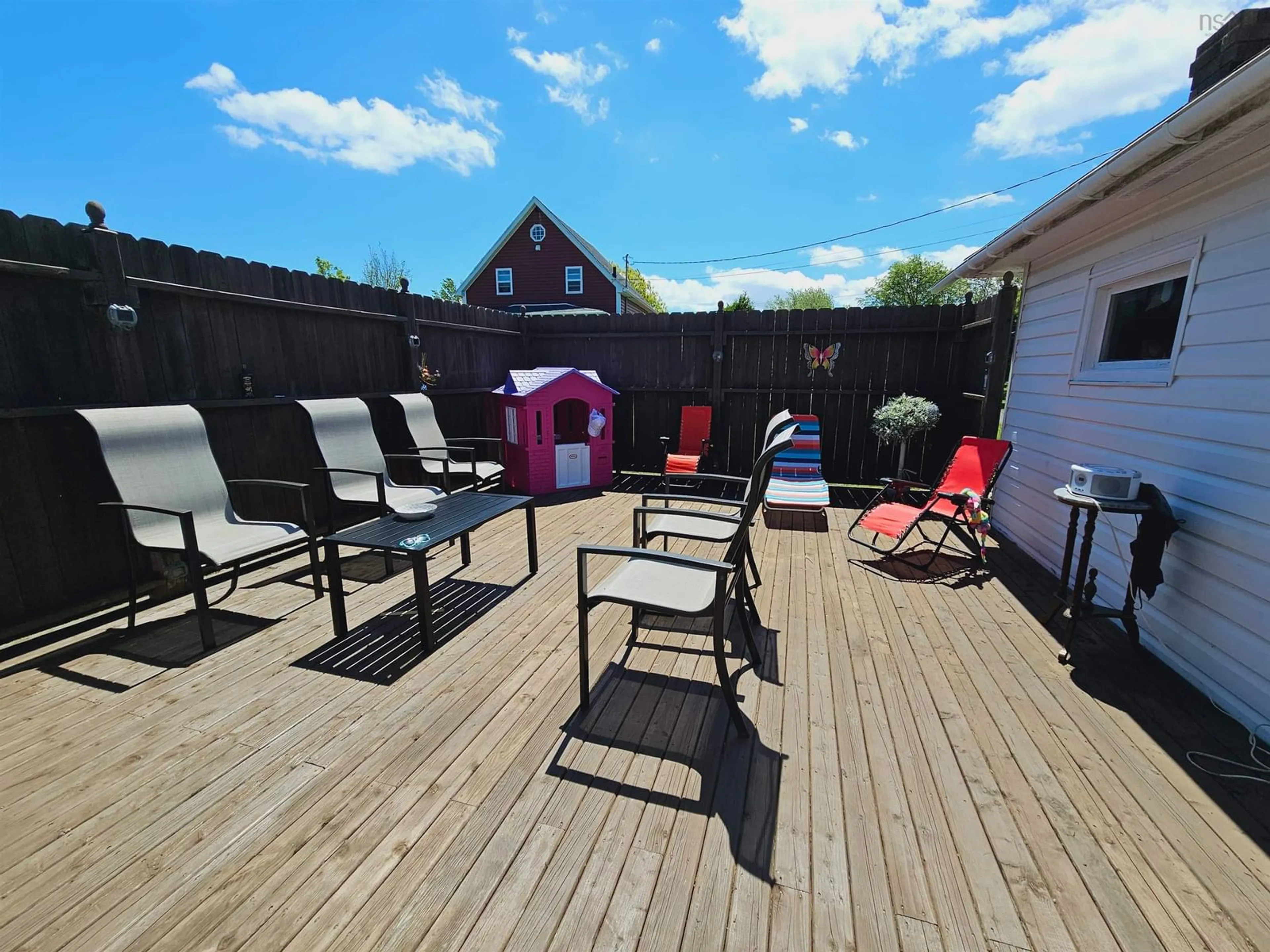 Patio, the fenced backyard for 101 Butts St, Sydney Mines Nova Scotia B1V 1N5