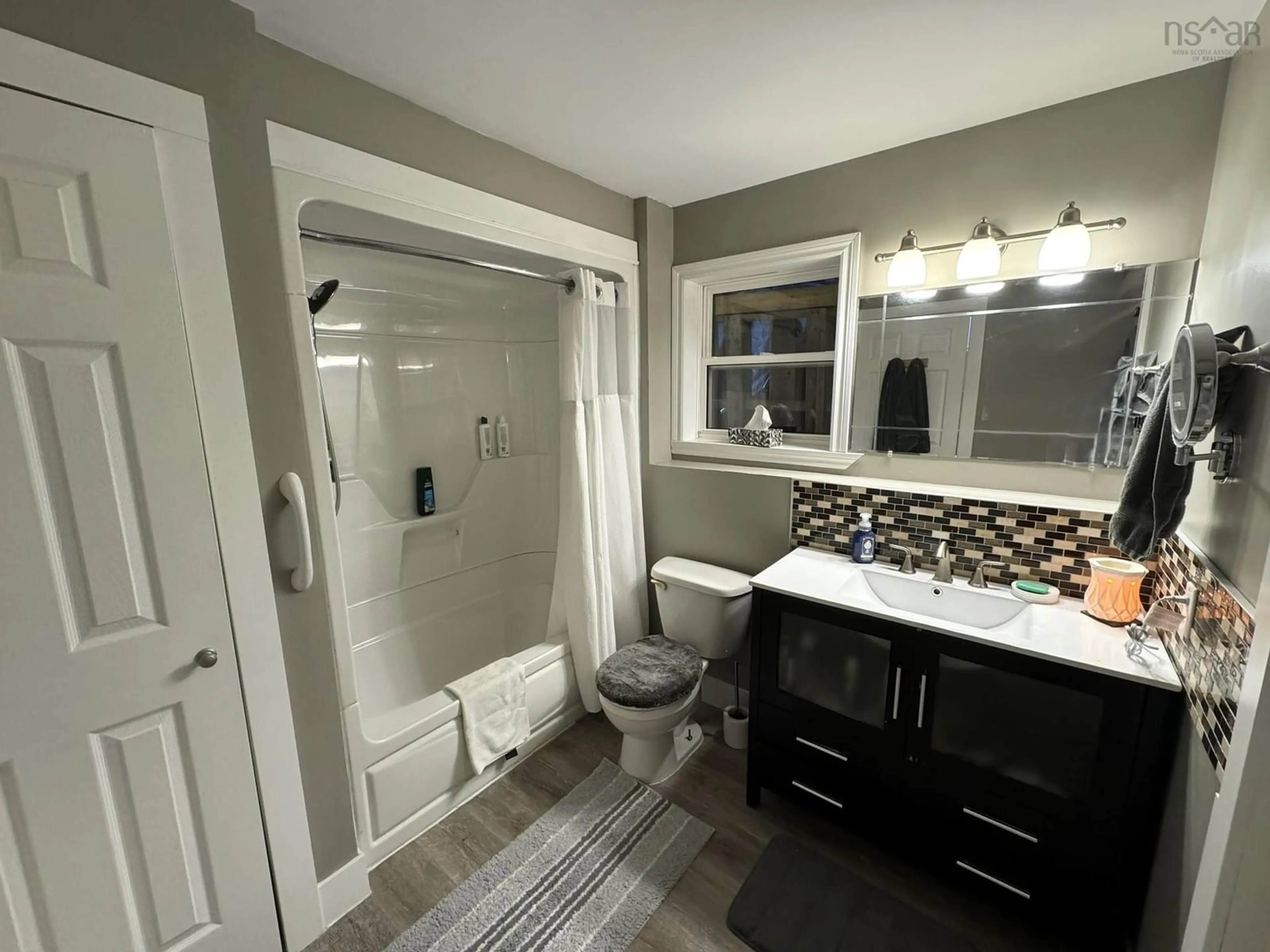 Contemporary bathroom, wood floors for 35 Thorncrest Crt, Eastern Passage Nova Scotia B3G 1N4