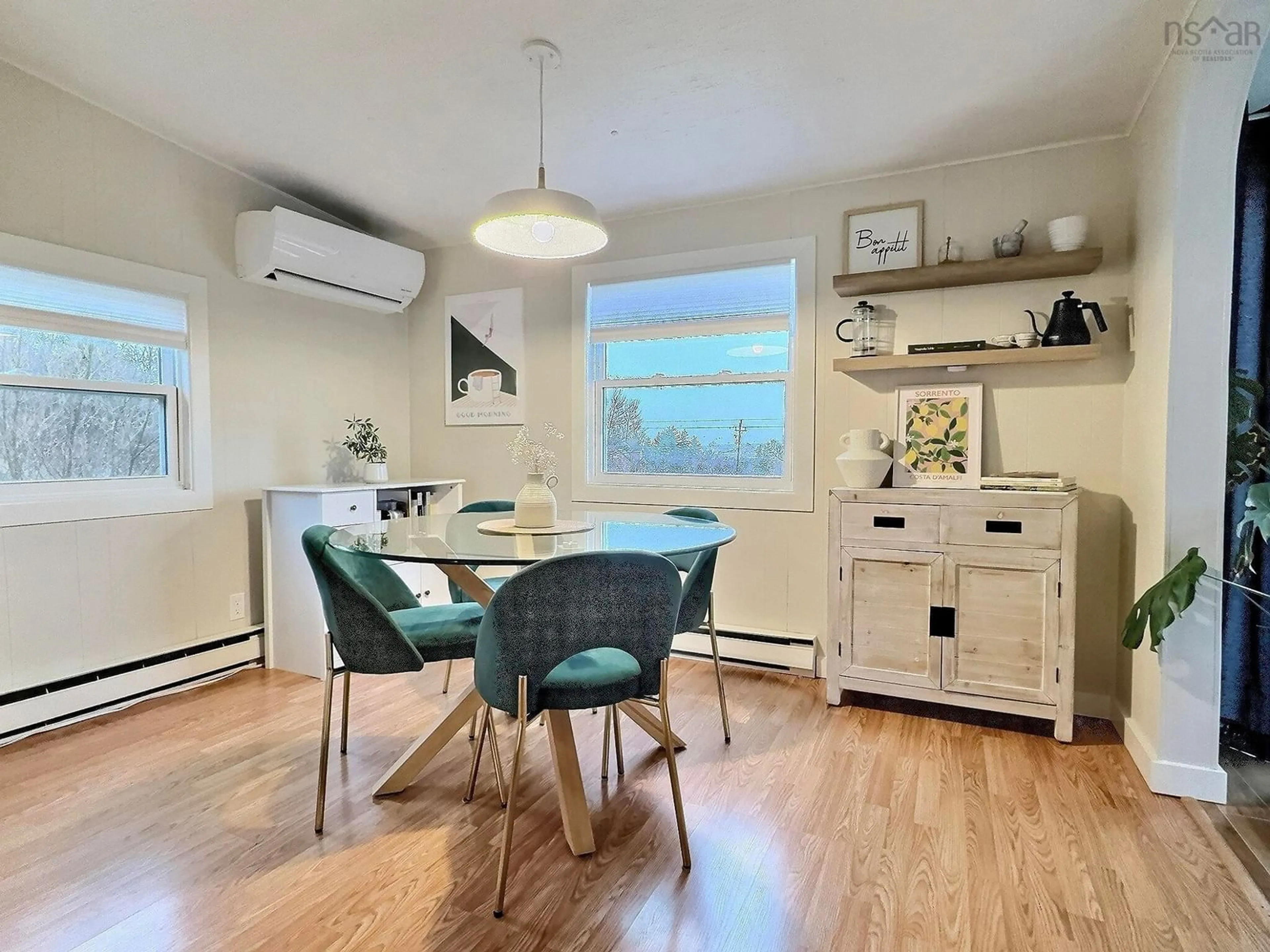 Dining room, wood floors, cottage for 404 Cheticamp Back Rd, Plateau Nova Scotia B0E 1H0