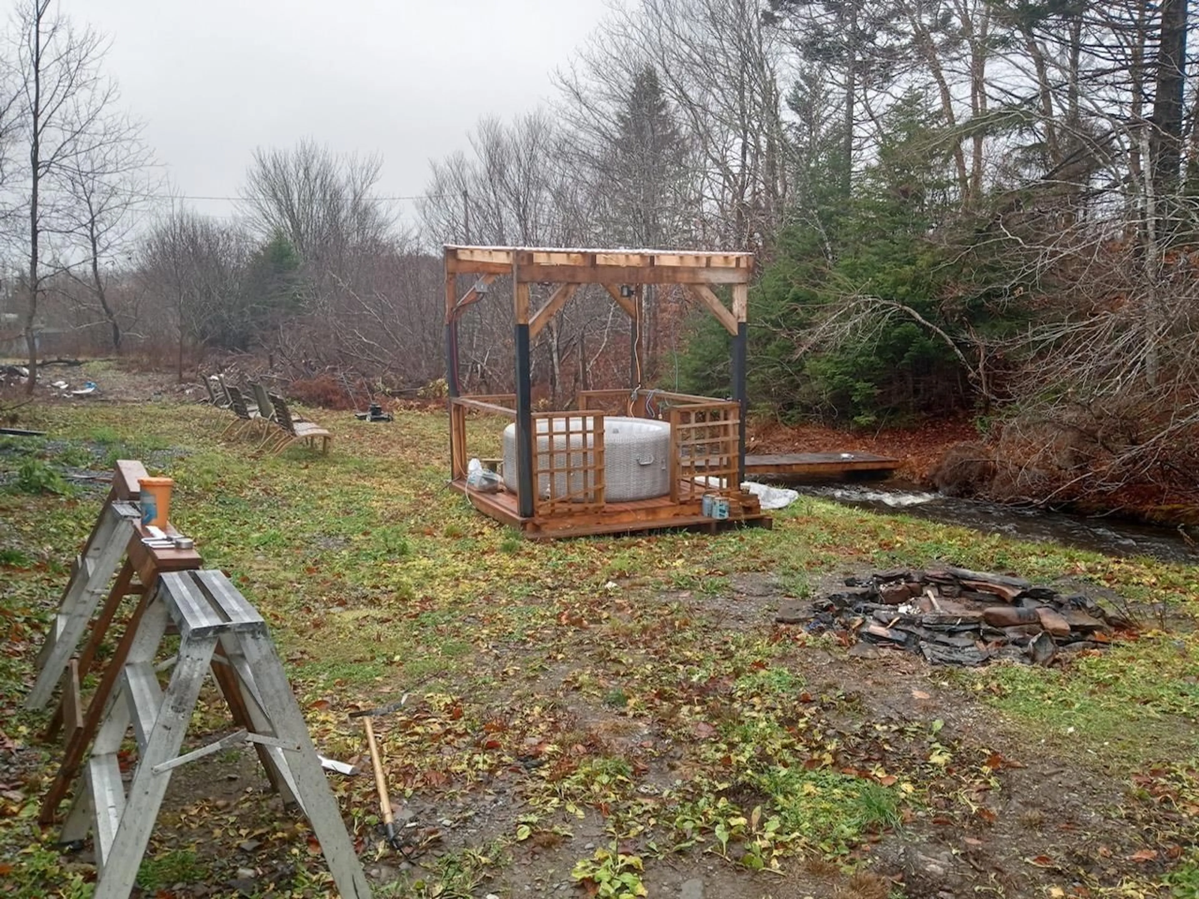 Patio, the fenced backyard for 43 Woodside Rd, Dean Nova Scotia B0N 1C0