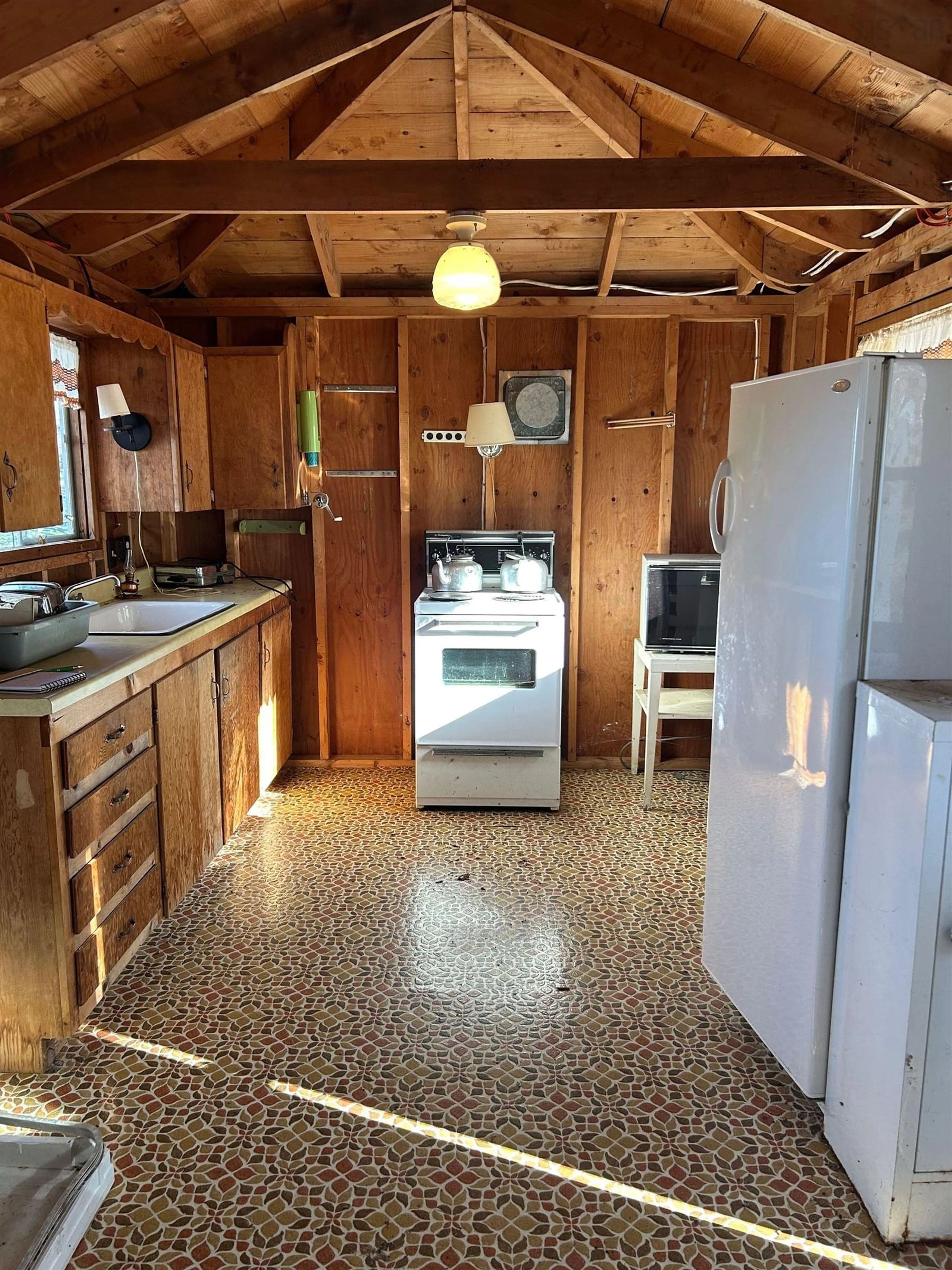 Kitchen, wood floors, cottage for 63 Waterfront Dr, Deerfield Nova Scotia B5A 5N8