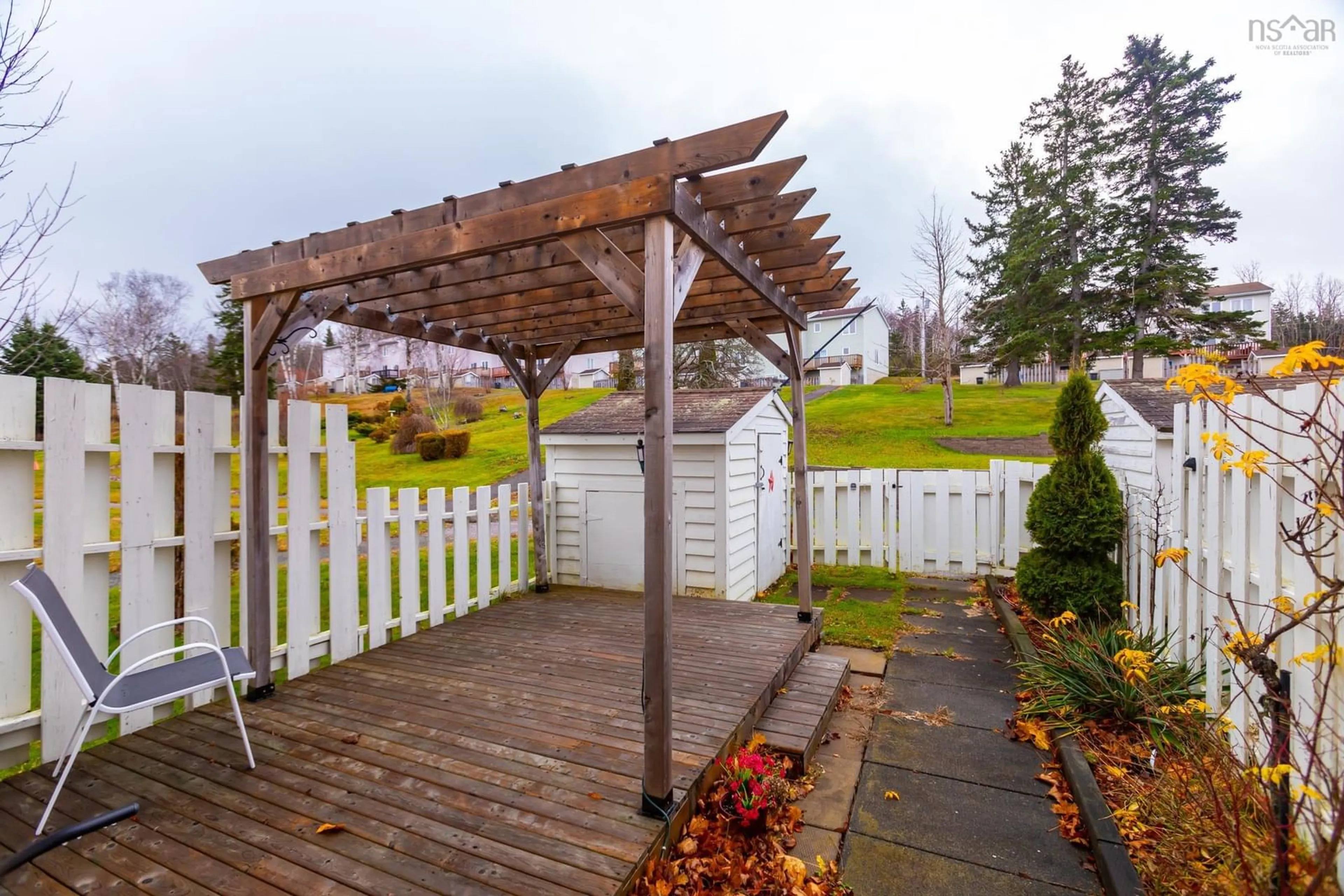 Patio, the fenced backyard for 512 Harbour View Crescent, Cornwallis Nova Scotia B0S 1H0