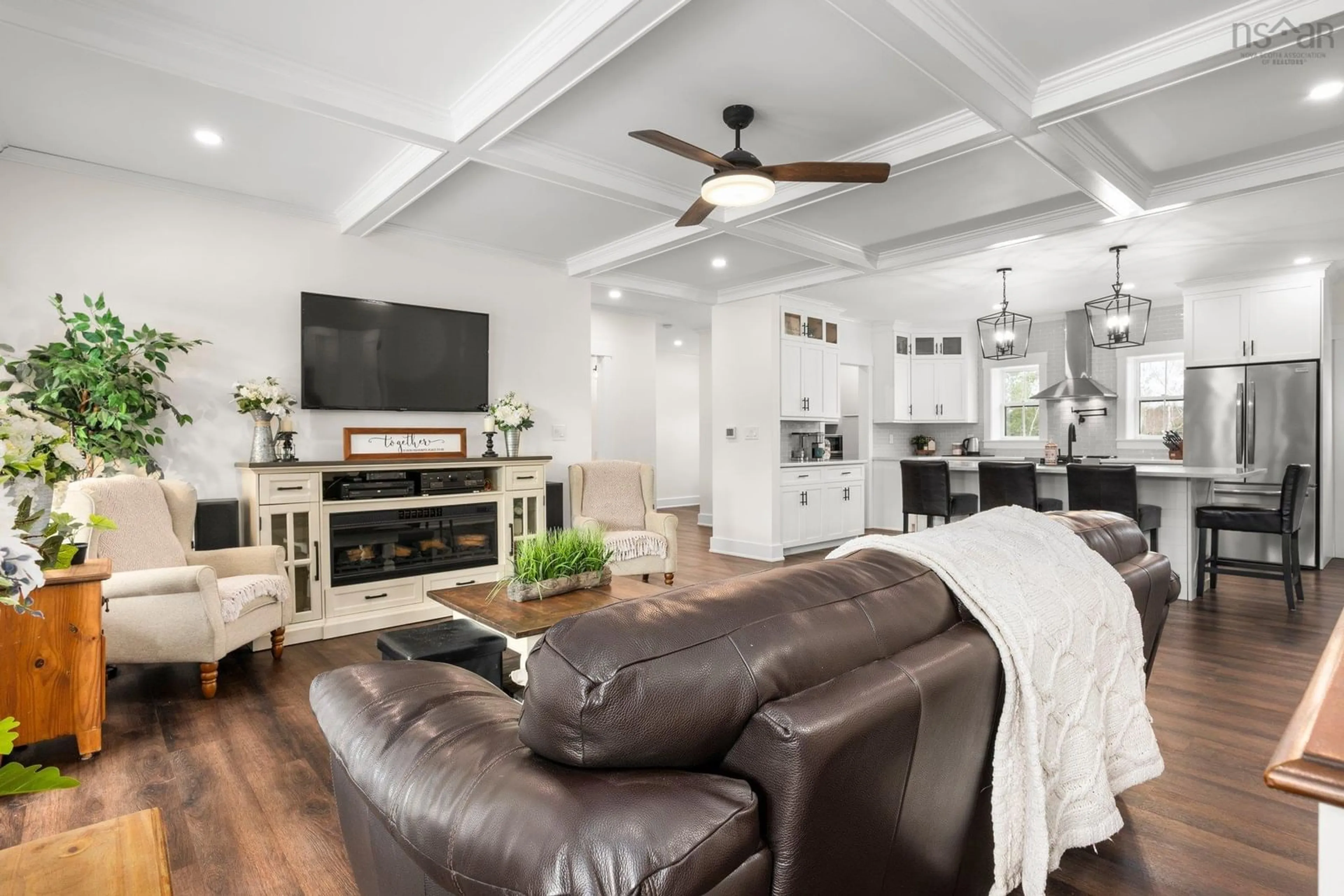 Living room with furniture, wood/laminate floor for 58 Justin Dr, Lower Branch Nova Scotia B4V 9J2