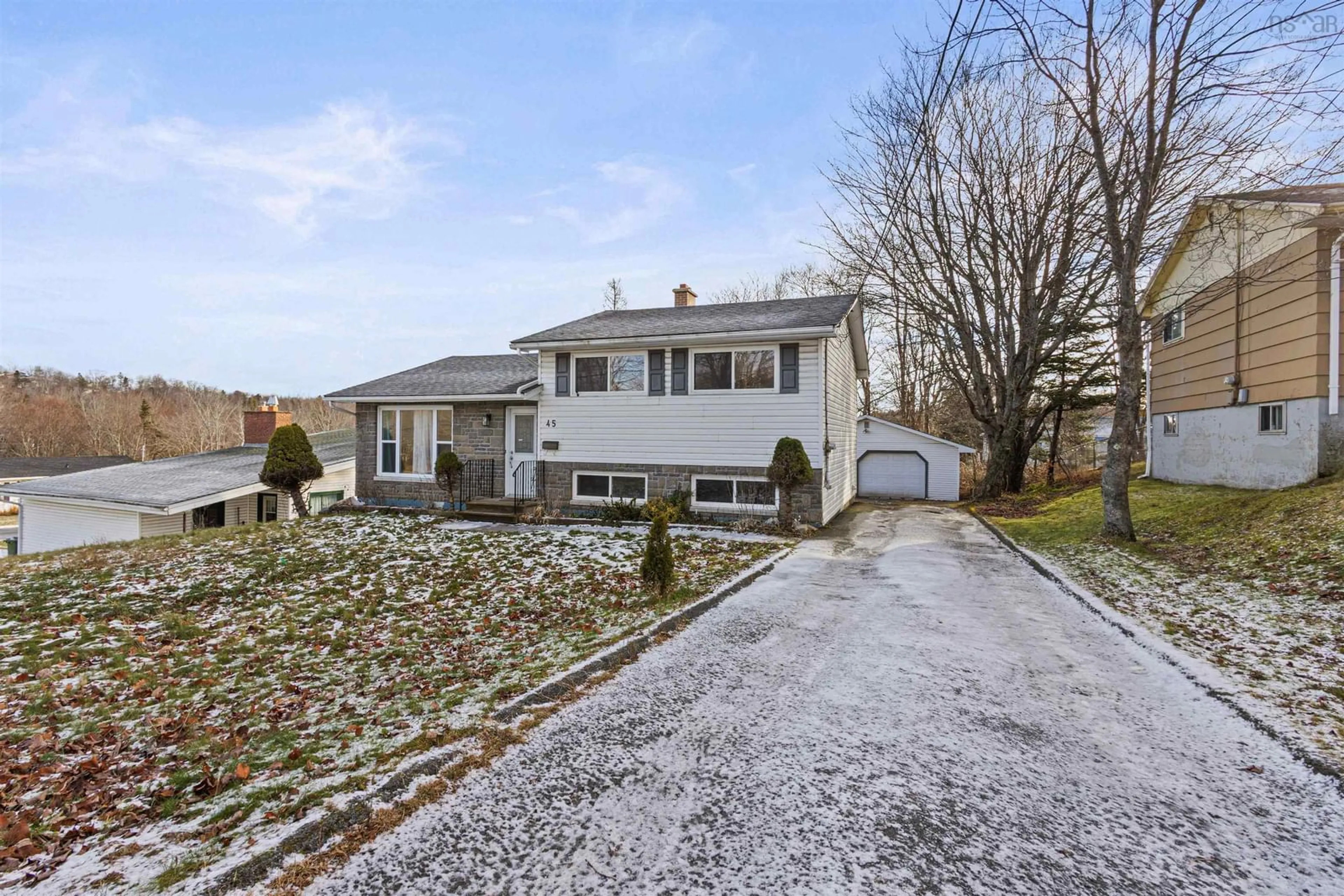 A pic from outside/outdoor area/front of a property/back of a property/a pic from drone, street for 45 Beaver Bank Rd, Lower Sackville Nova Scotia B4E 1G4